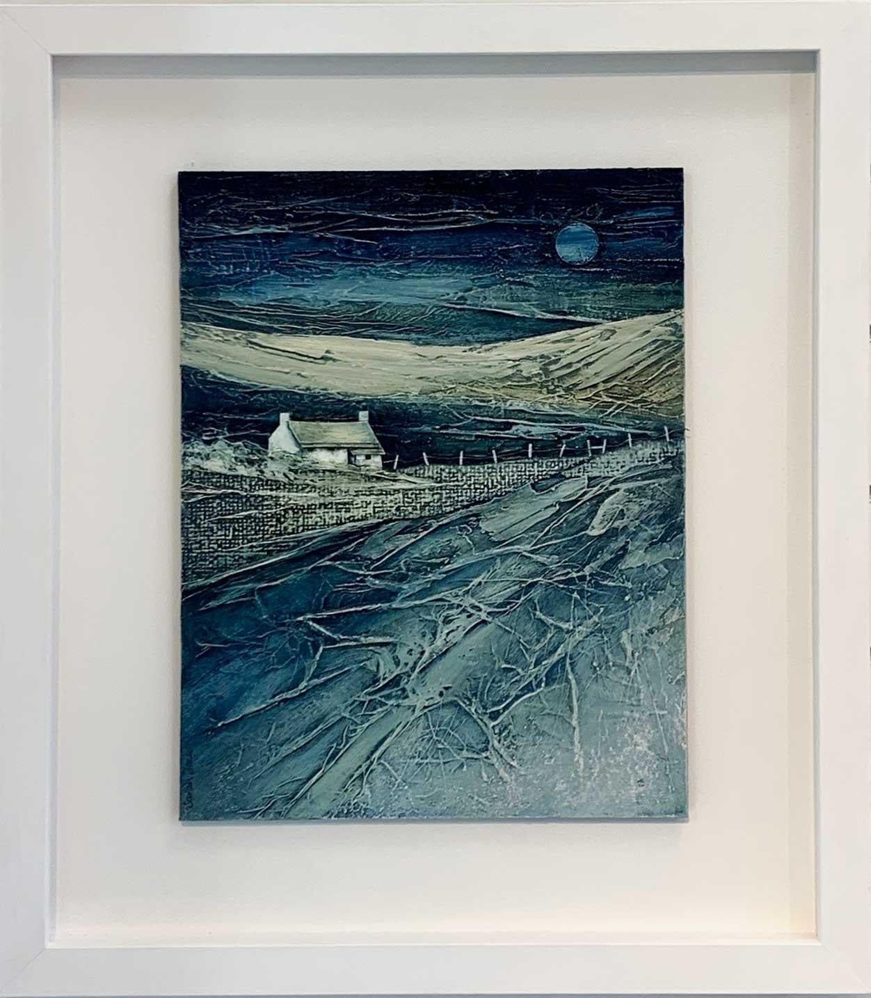 Peace at Last - Contemporary Rural Landscape: Framed Mixed Media  - Gray Landscape Painting by Sarah Jack