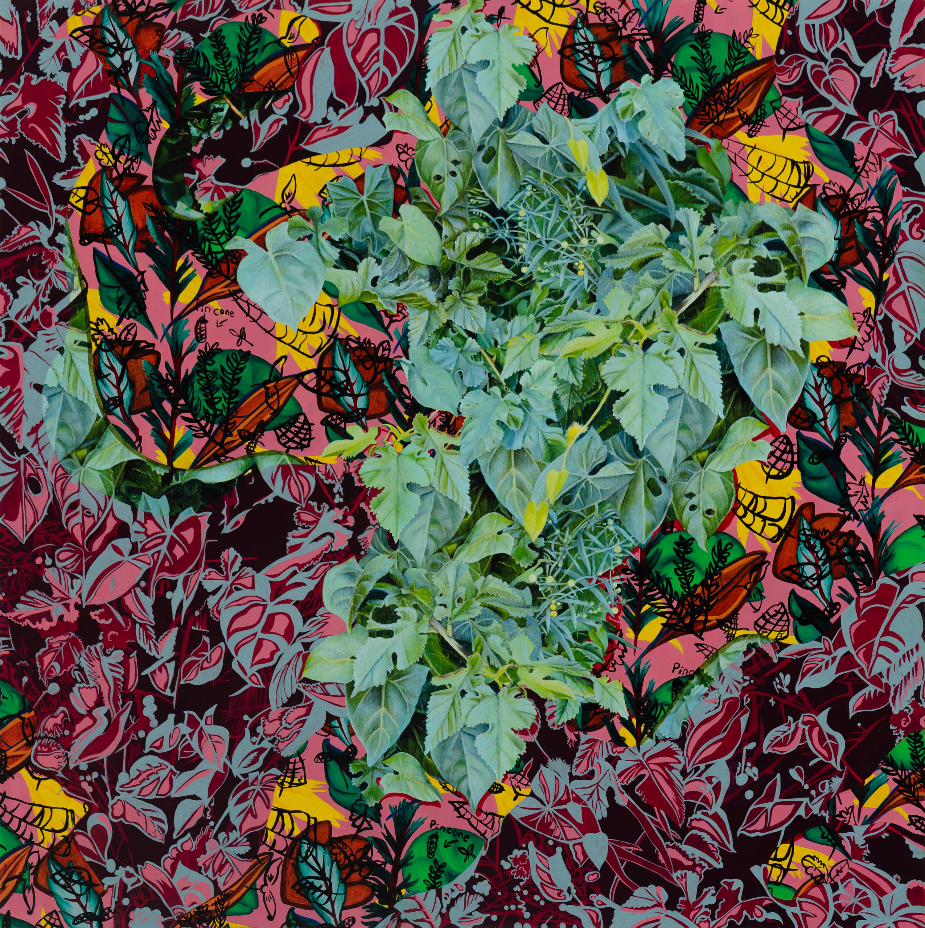 Otoño, pintura botánica surrealista original contemporánea inspirada en la naturaleza