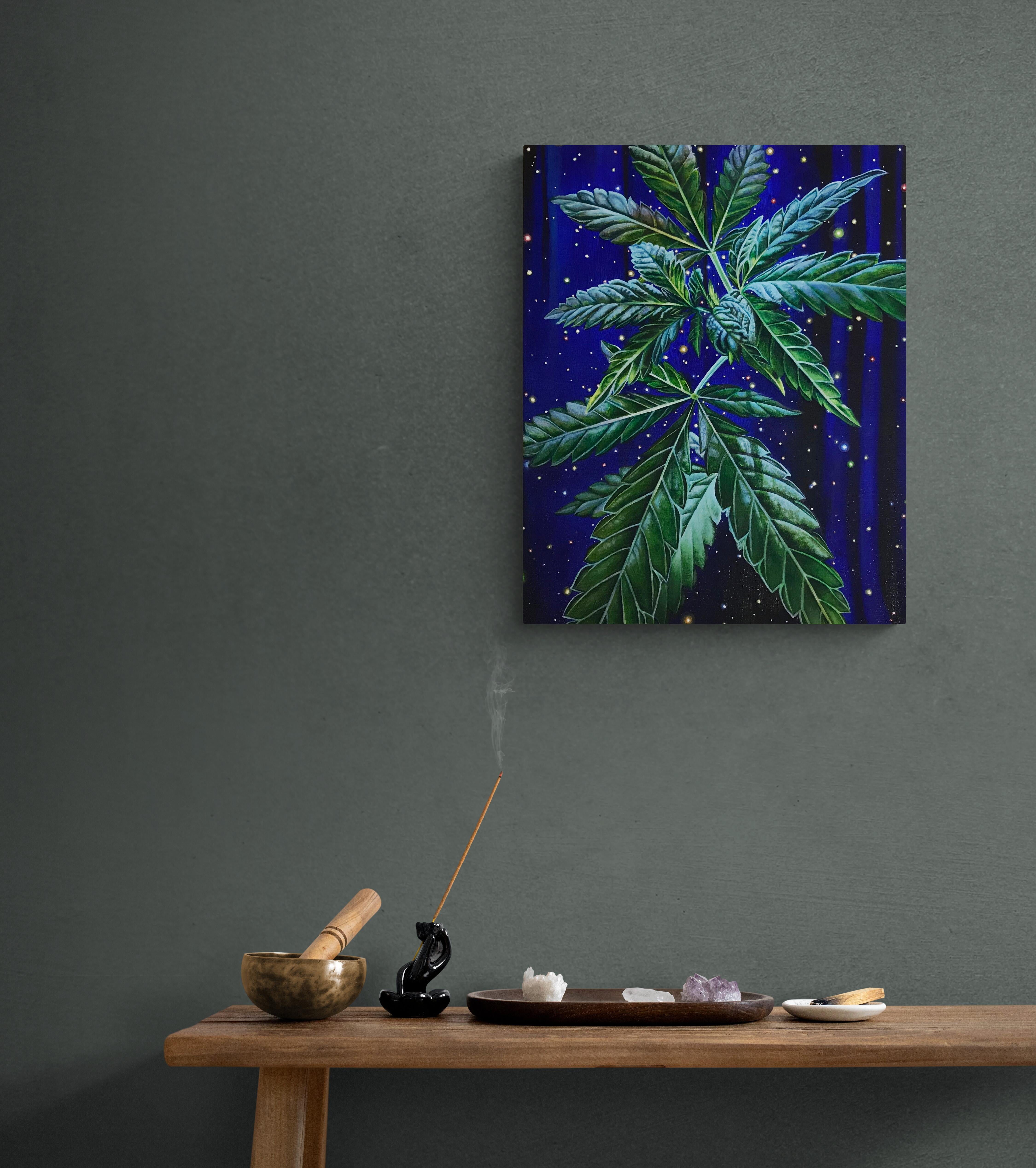 Tacky, Pintura Botánica Contemporánea de Bodegón de Marihuana Original Firmada 2