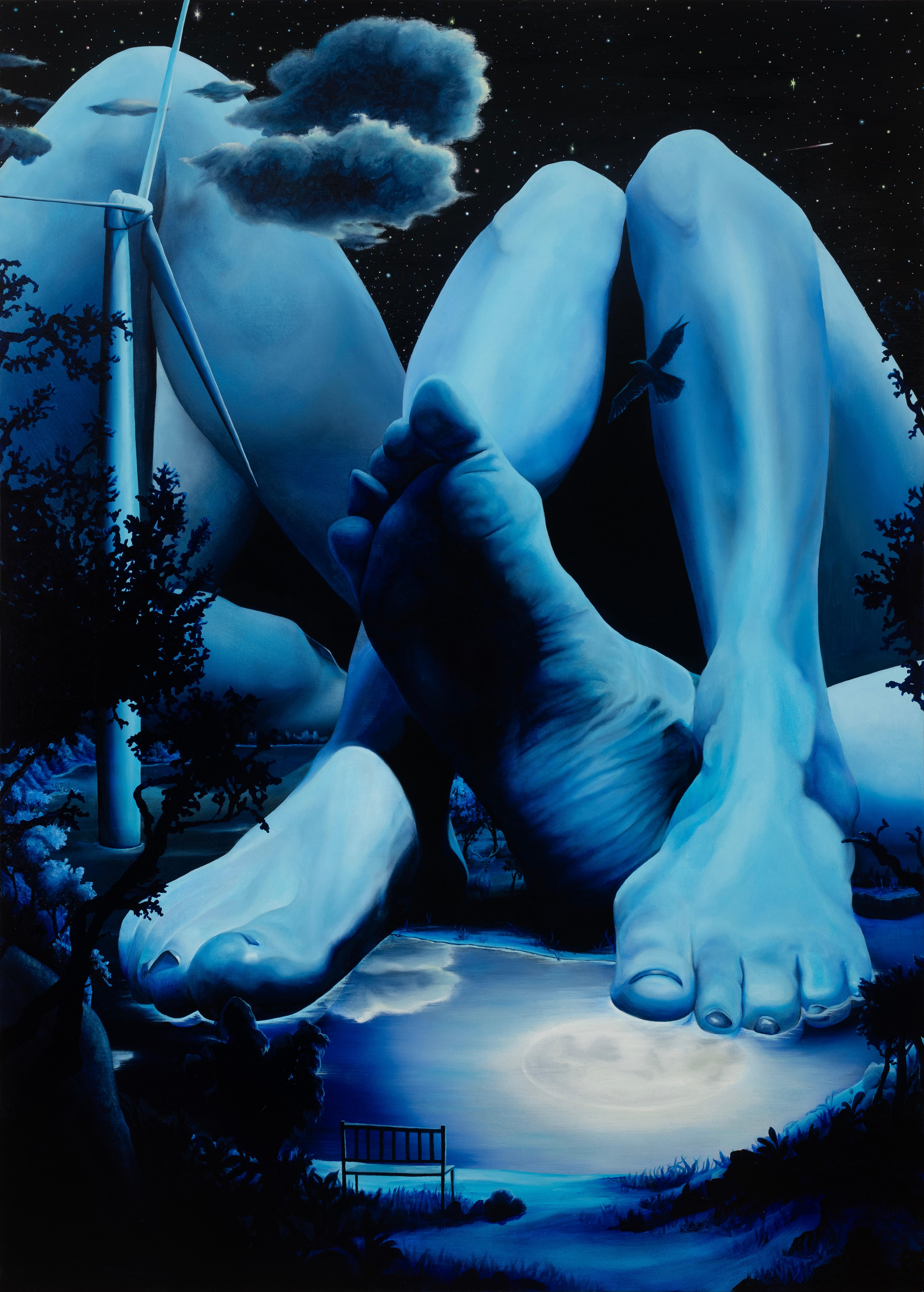 The Hawk Circles at Midnight - Painting by Sarah Jacobs