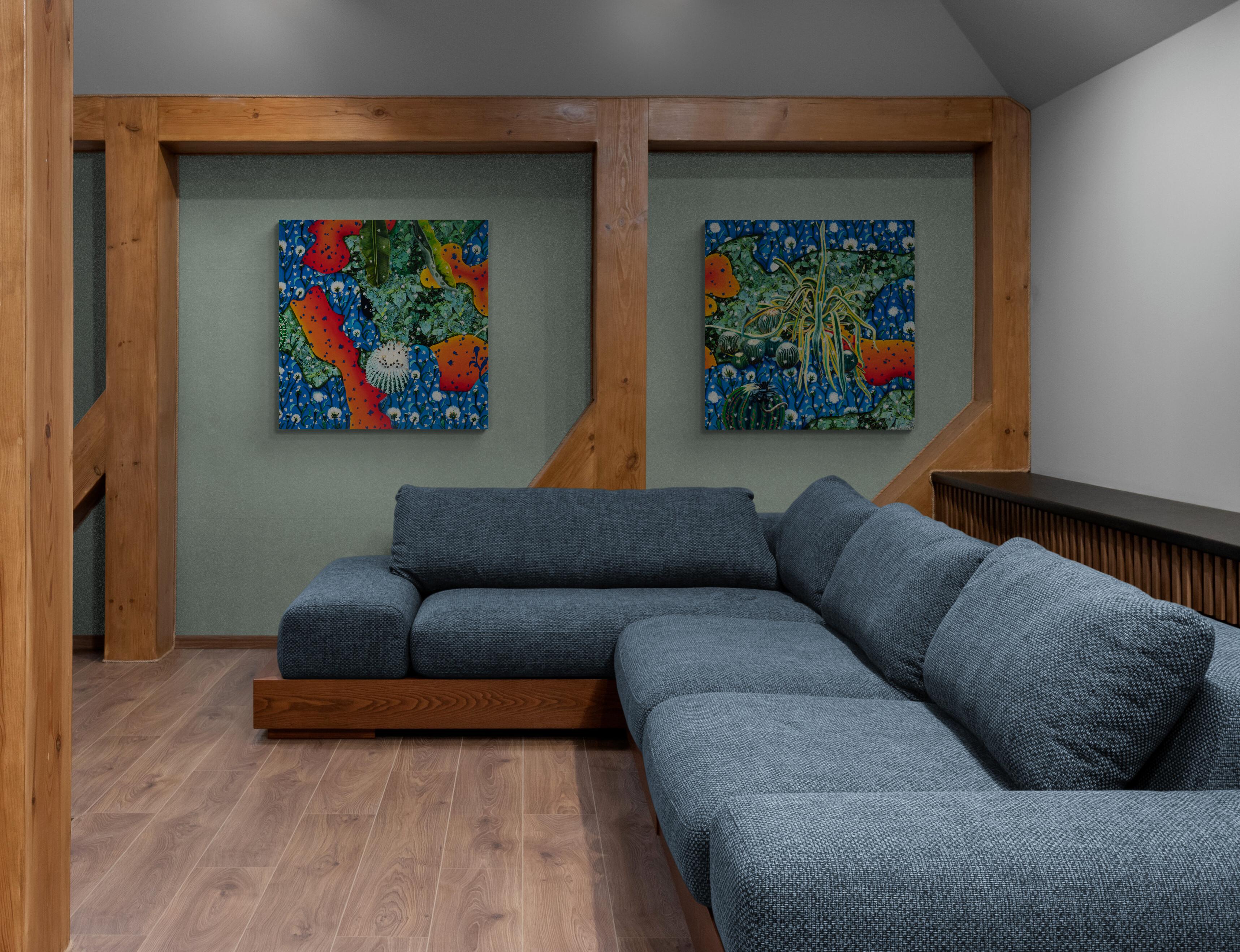 Touchy-Feely, Original Contemporary Nature-Inspired Surrealist Diptych Painting 7
