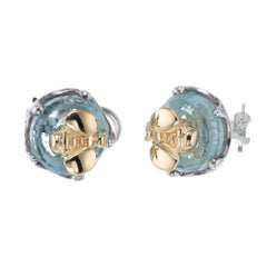 Sarah Jane 10.00 Carat Cabochon Aquamarine Yellow Gold Silver Bee Earrings