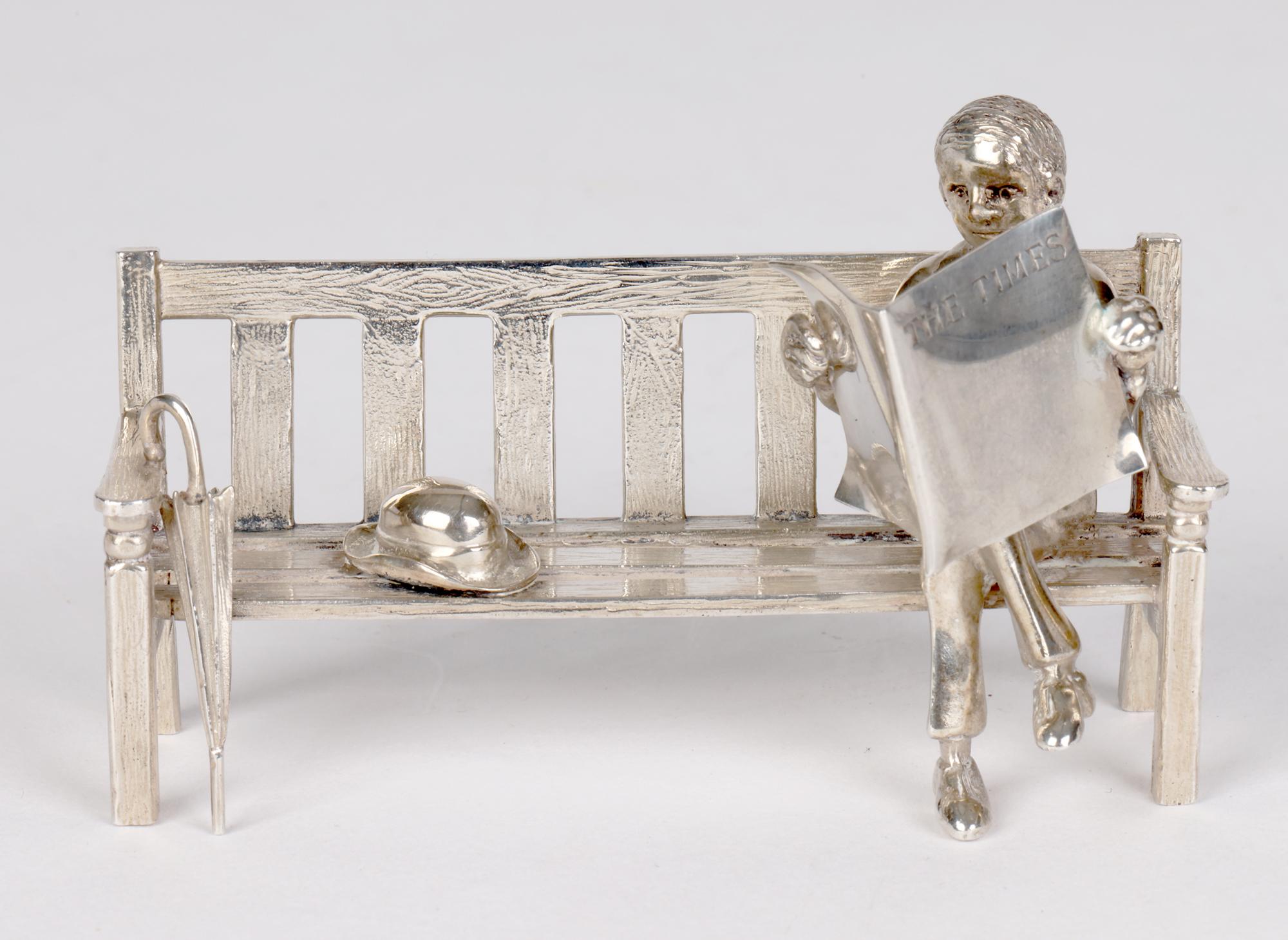 Hand-Crafted Sarah Jones the Times Silver Novelty Figure Sat on a Park Bench