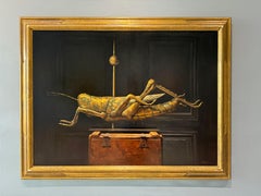 "Antique Grasshopper Weathervane" peinture à l'huile, réaliste poétique, nature morte