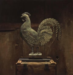 "Antique Rooster Weathervane" 2013 Lamb trompe l'oeil of brass weathervane