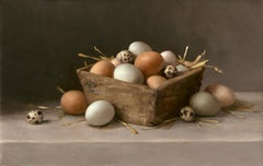 "Huevos en un cuenco de madera" - Naturaleza muerta - Pintura realista americana - Sargent