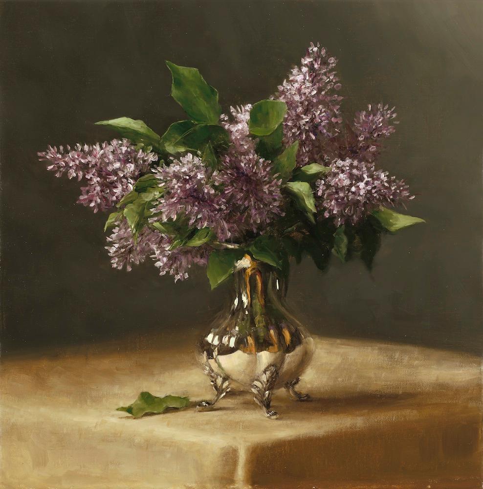 Sarah Lamb Still-Life Painting - Lilacs in Silver