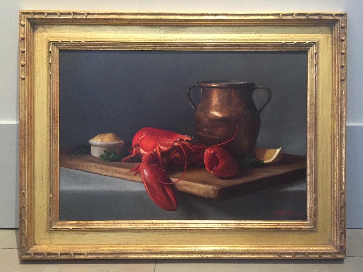 Lobster and Copper Pot - Painting by Sarah Lamb