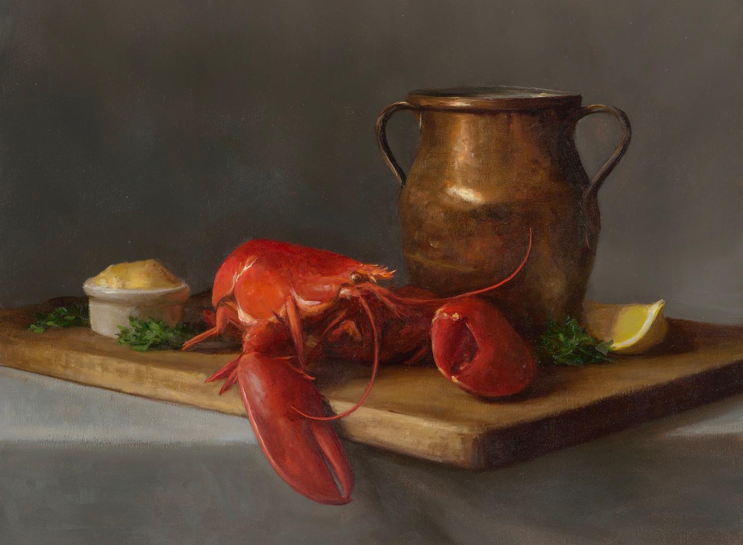 Sarah Lamb Still-Life Painting - Lobster and Copper Pot