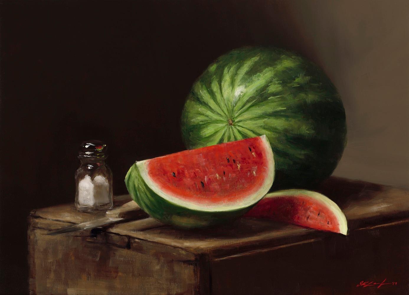 Sarah Lamb Still-Life Painting - Salt and Watermelon