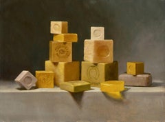 Sarah Lamb - "Savons de Provence" - Nature morte - Peinture réaliste américaine - géométrique "Savons de Provence" - Nature morte - Peinture réaliste américaine - géométrique