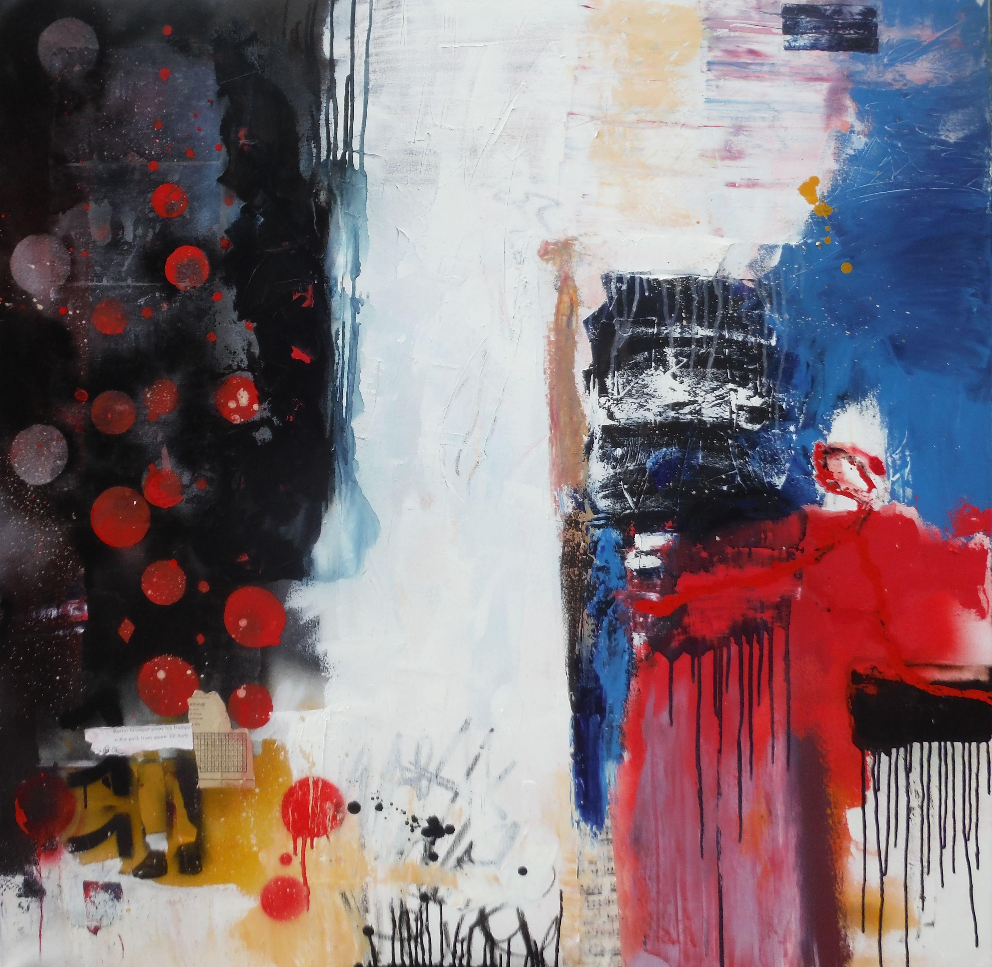 Station Numbers, Mixed Media auf Leinwand – Mixed Media Art von Sarah Lapp