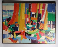 Sarah Leonard Krepp Large Mid-Century Modern Boats Painting