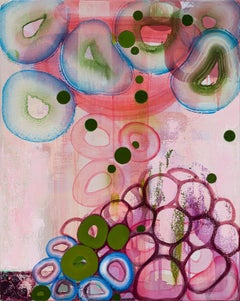 Fireball Season (Spring), purple and pink abstract geometric painting on panel