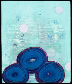 Float, blue and teal abstract geometric painting on panel