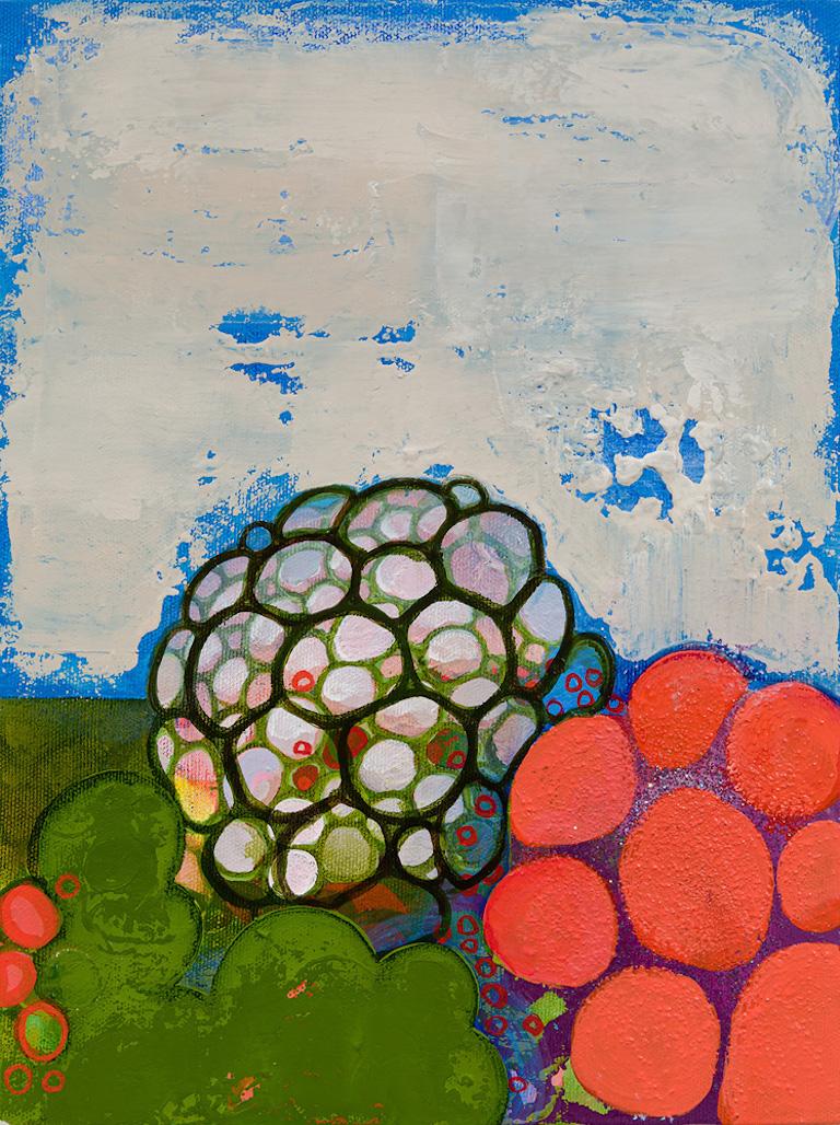 Sarah Lutz Abstract Painting - Mirror Ball II, pink, green and blue abstract painting on canvas