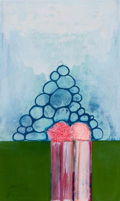 Domino XIV, peinture abstraite, peinture à l'huile et peinture à la bombe sur panneau, couleurs pastel