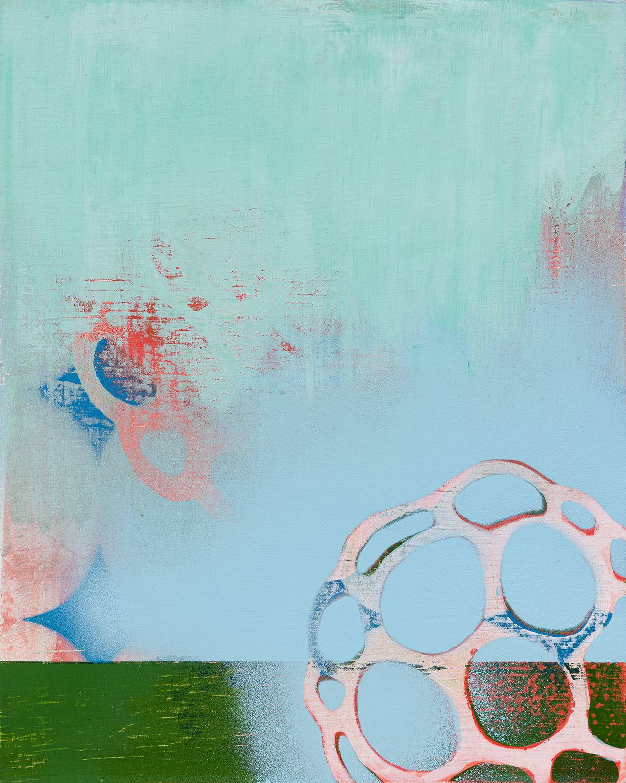 Sarah Lutz Abstract Print - Stargazer (Haze), abstract painting, oil and spray paint on panel, pastel colors