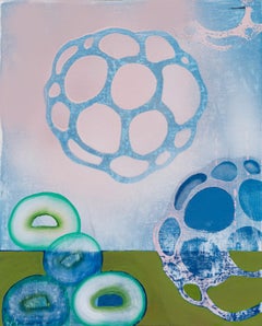 Stargazer II, abstract painting, oil and spray paint on panel, pastel colors