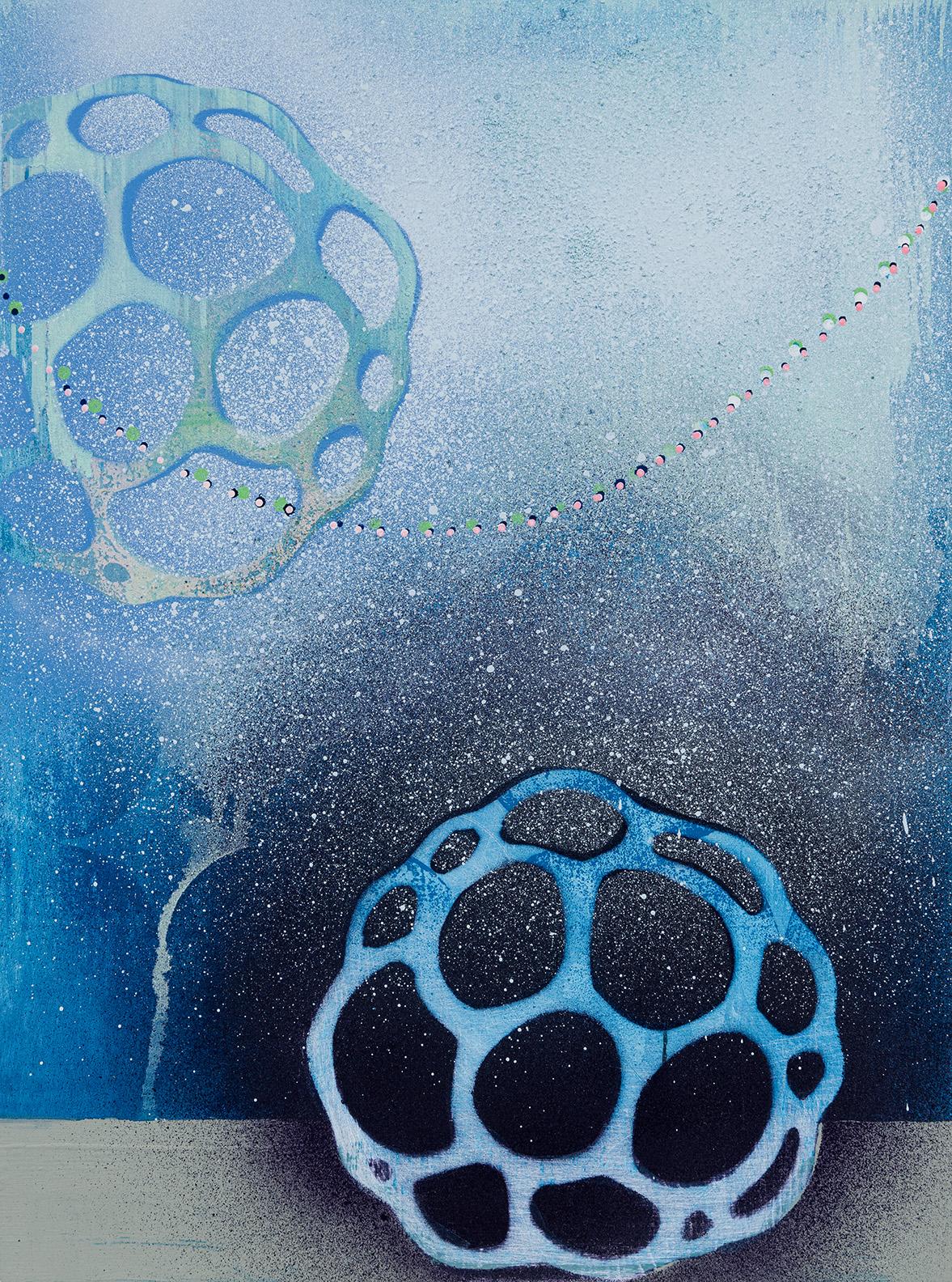 Sarah Lutz Stargazer (Haze), abstract painting, oil and spray paint on panel, pastel colors