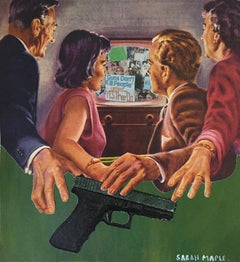 We Want Our Gun, Collage, Painting, Unique, Mounted on Red Plexiglass, Signed