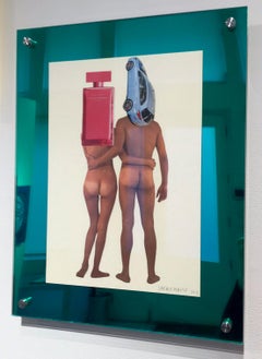 Mars and Venus, Collage, Feminist Art, Mounted on Plexiglass, Signed, Framed