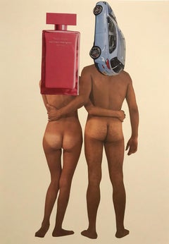 Mars and Venus, Collage, Feminist Art, Mounted on Plexiglass, Signed, Framed