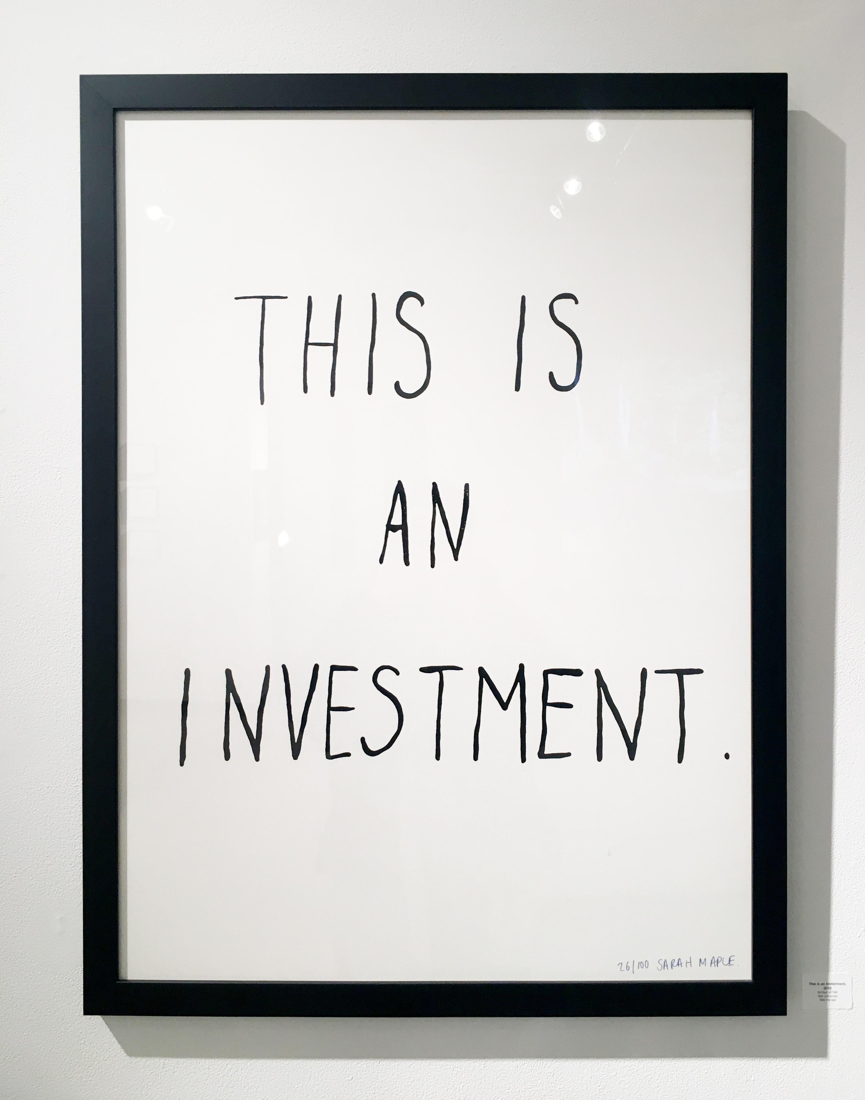 This is an Investment, Drawing, Collage, Black and White, Text, Signed. Framed - Art by Sarah Maple