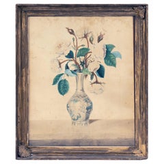 Sarah Maria Curtis Fine Botanical Watercolor Study of Roses in Vase