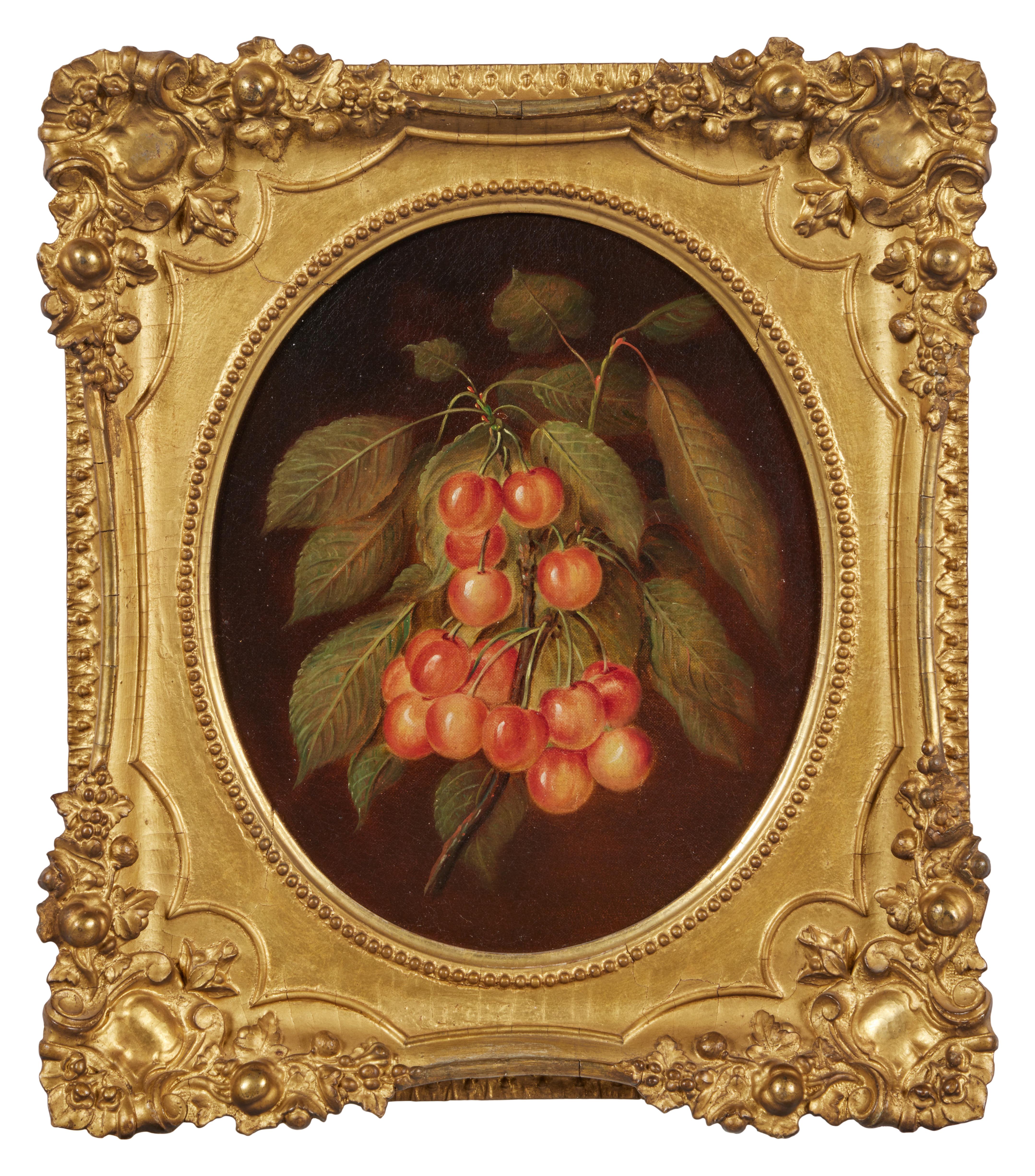 Pair of Fruit Still Lifes, Sarah Miriam Peale, Cherries and Raspberries Basket For Sale 1