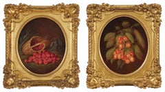 Antique Pair of Fruit Still Lifes, Sarah Miriam Peale, Cherries and Raspberries Basket