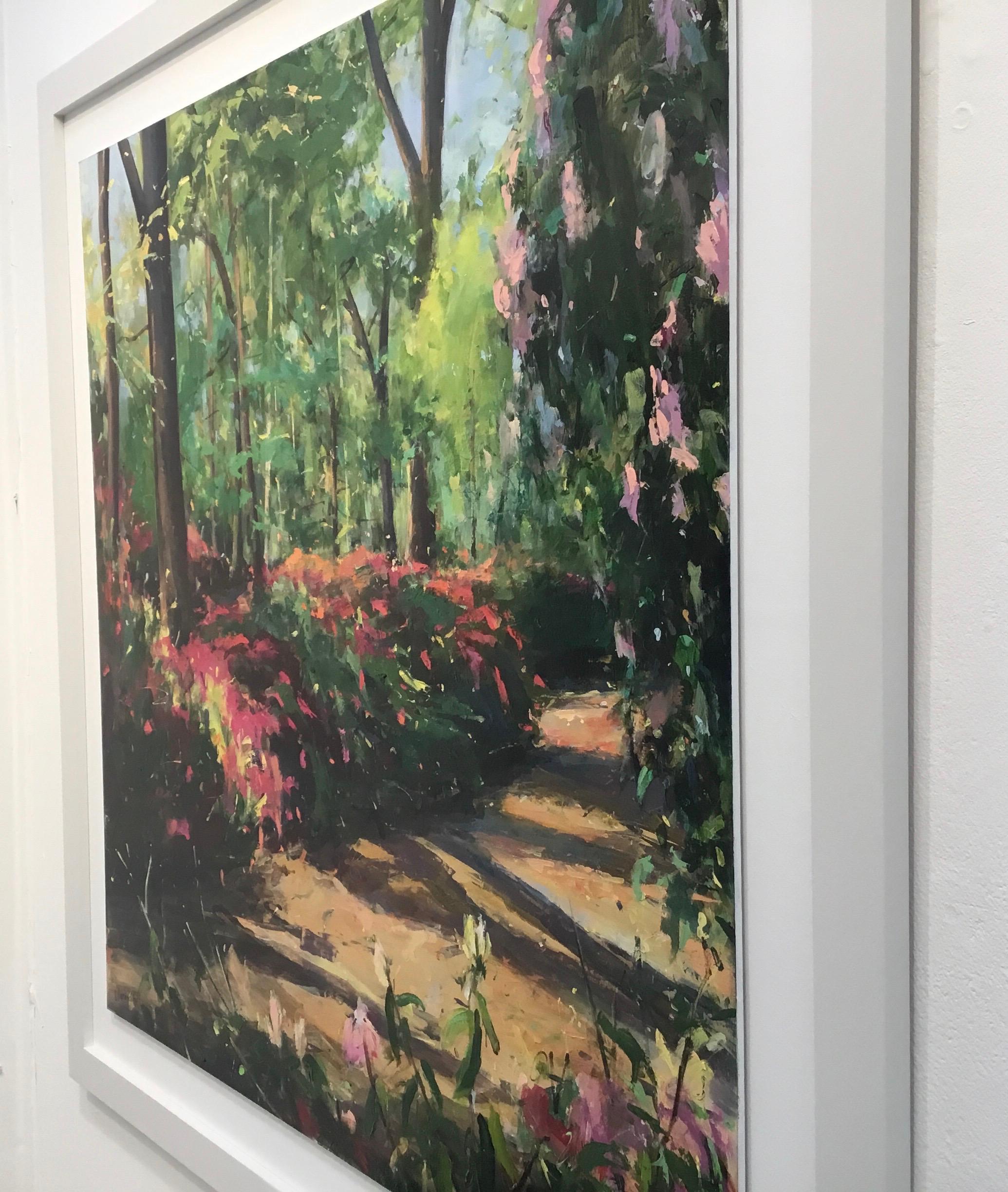 ‘A Message to You of Love’ is an original impressionistic painting in pink, red and green of a beautiful walk that I have done with my children every year as they grew up. This place in Richmond Park, London will always remind me of them and my