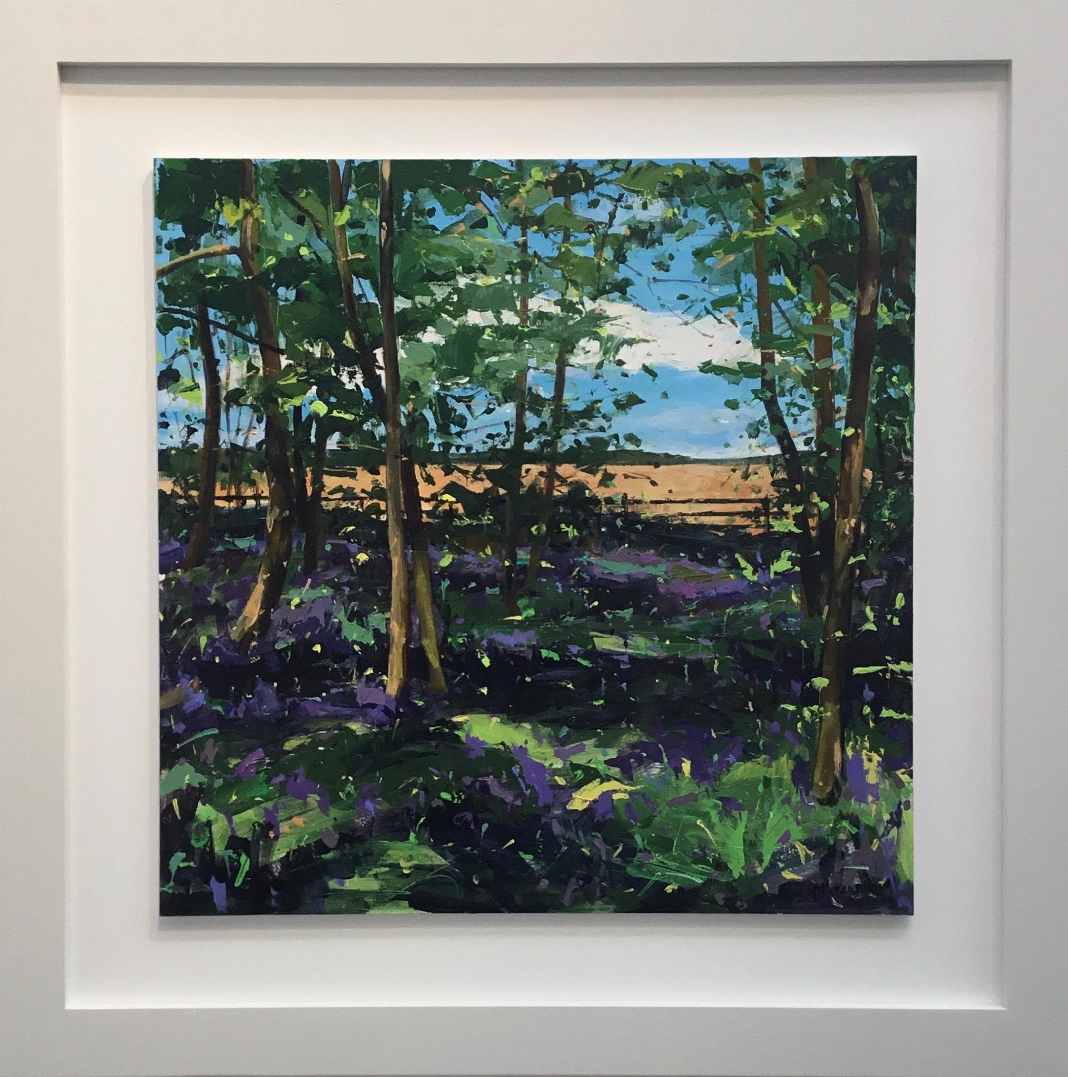 Great Is Your Love, peinture de paysage, art Bluebell Woodland, acrylique sur carton - Impressionnisme Painting par Sarah Ollerenshaw