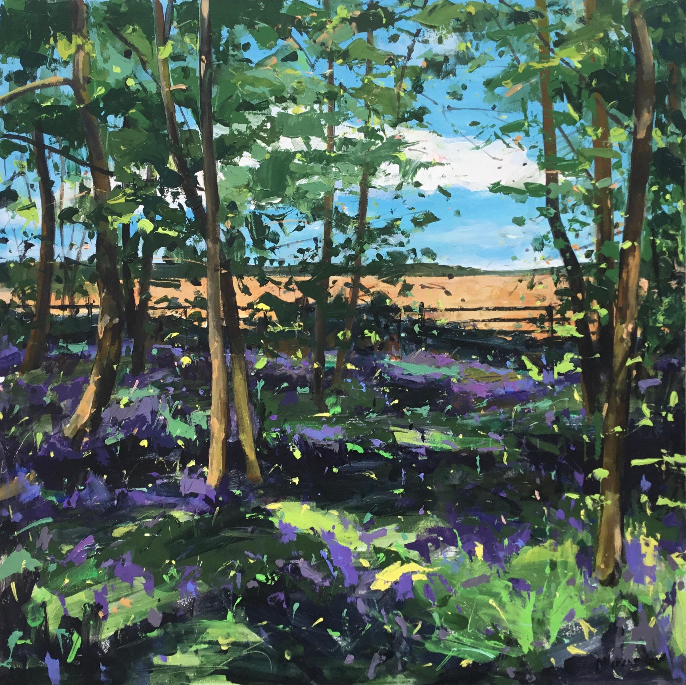 Sarah Ollerenshaw Still-Life Painting - Great Is Your Love, Landscape painting, Bluebell Woodland art, Acrylic on board