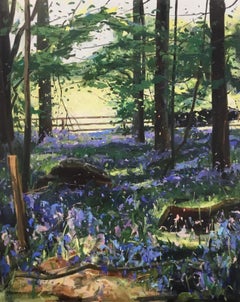 Lifted on High by Sarah Ollerenshaw impressionist painting of a bluebell wood