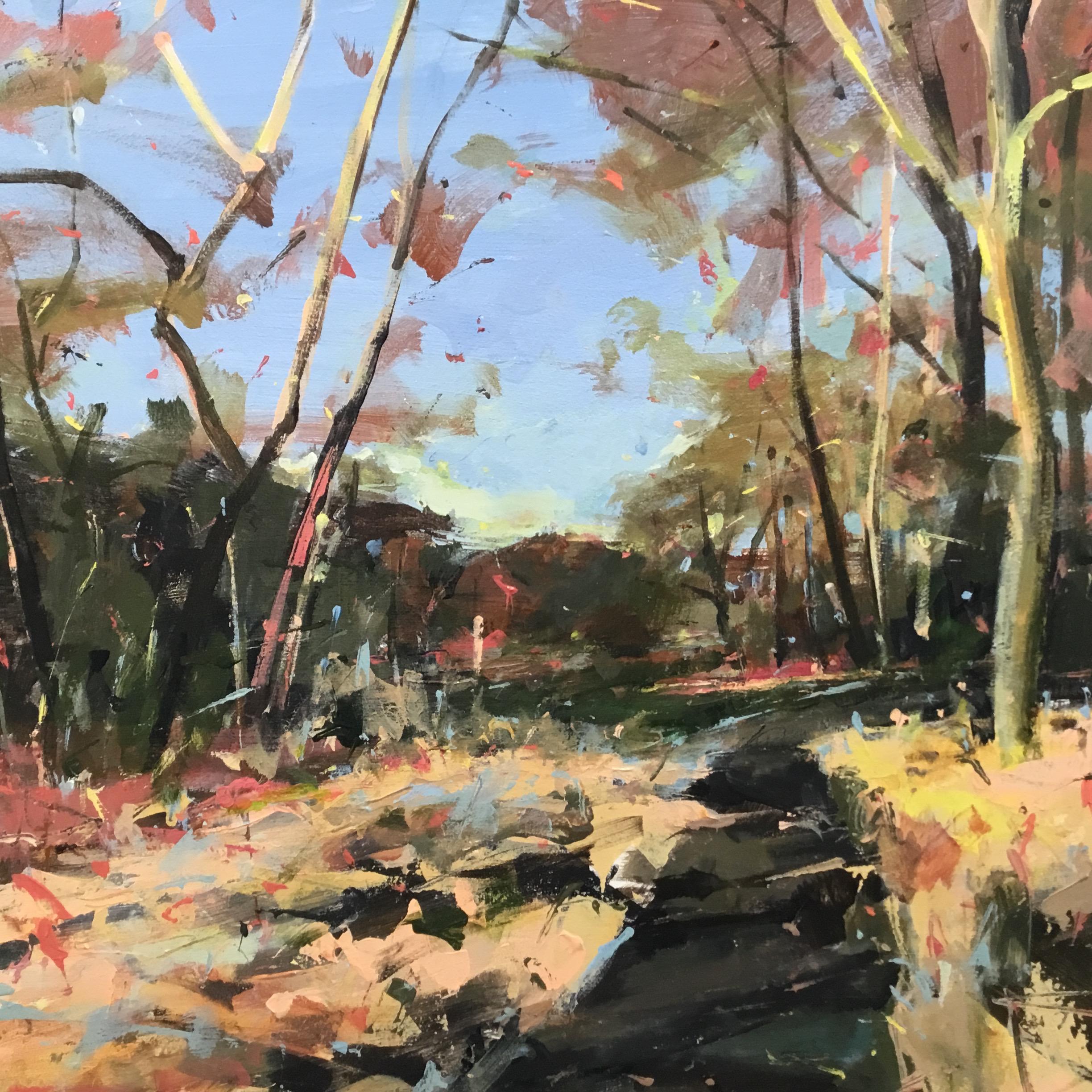 ‘You Are All I Need’ is an original landscape painting, impressionistic in style. It shows an autumnal path with pink, grey and ochre tones through Wimbledon Common in London. This is a place I love to walk. My paintings are about who you take with