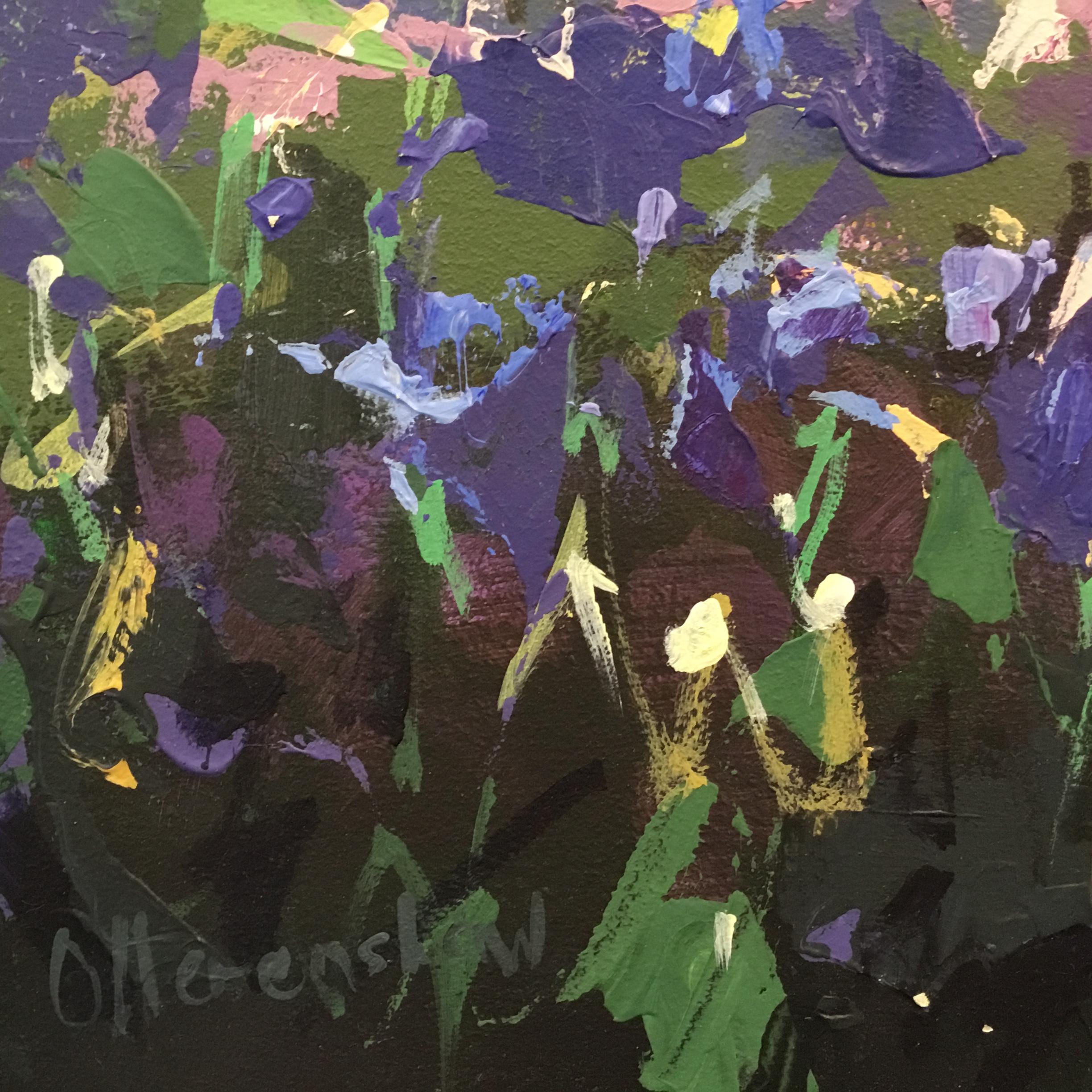 You Go Before Me, landscape art , purple, brown and green painting  - Painting by Sarah Ollerenshaw