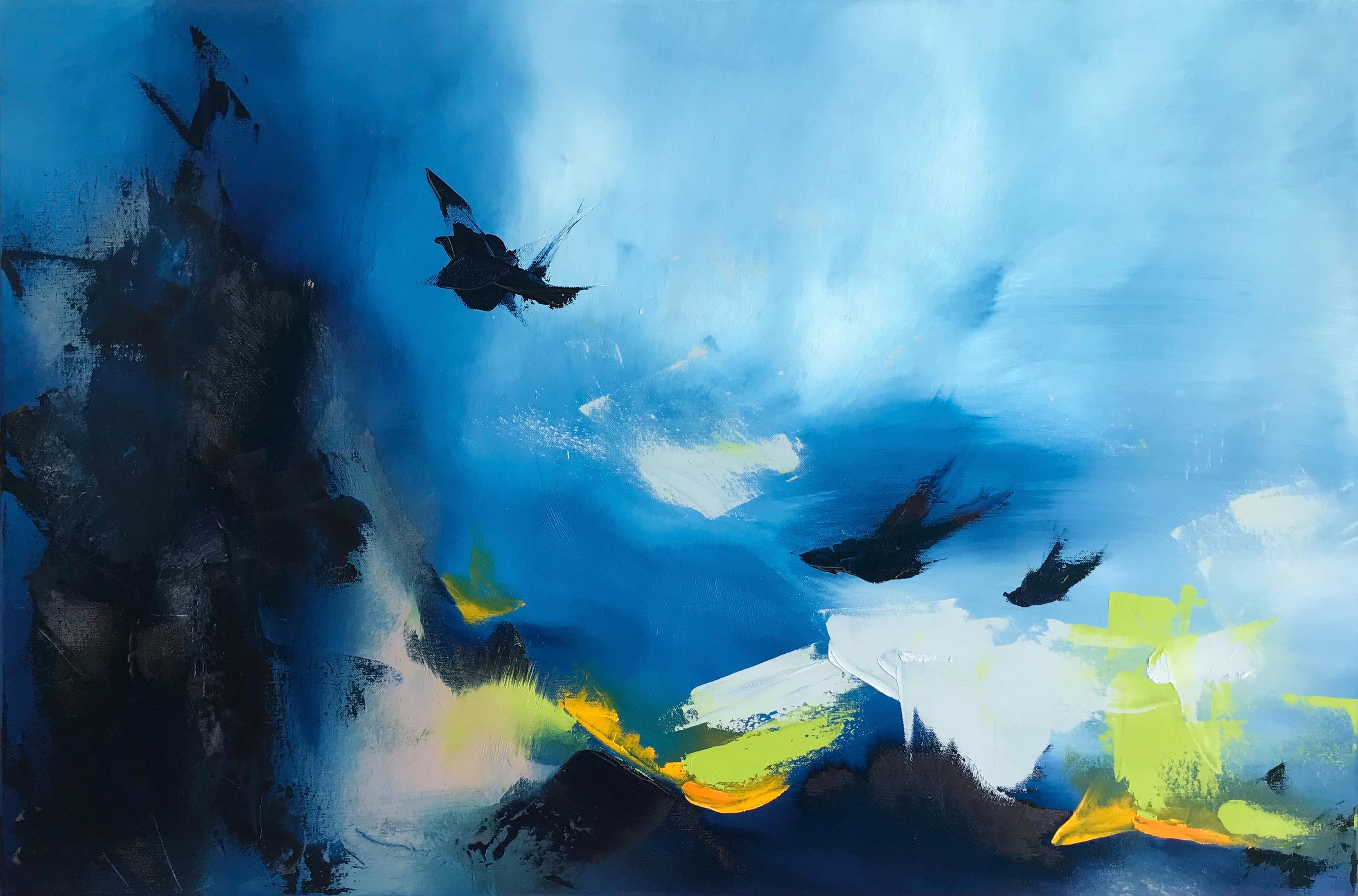 Abstract Painting di Sarah Parsons - Punto blu nero, pittura a olio astratta