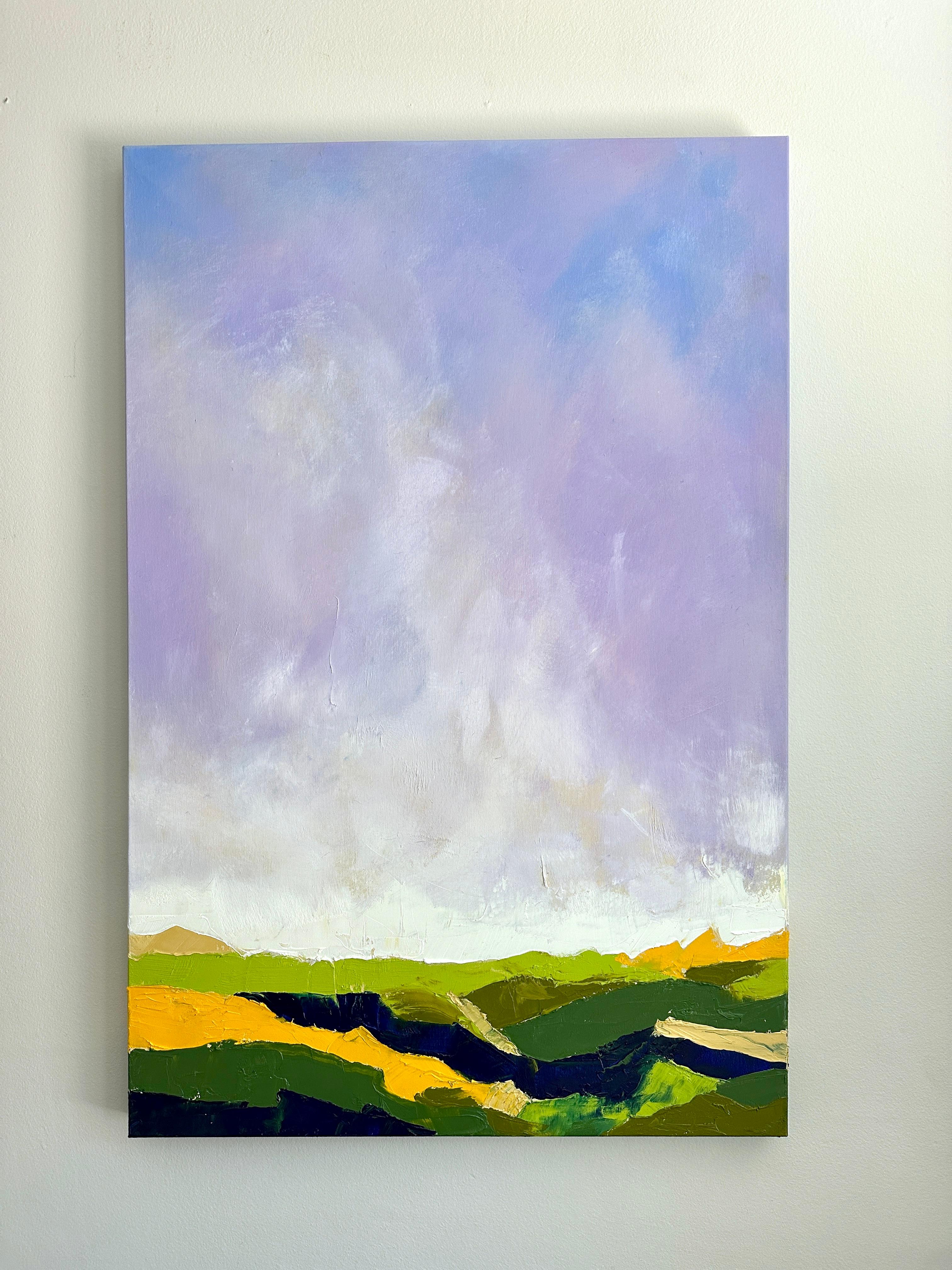 Abend über Grün, Abstraktes Ölgemälde (Grau), Abstract Painting, von Sarah Parsons