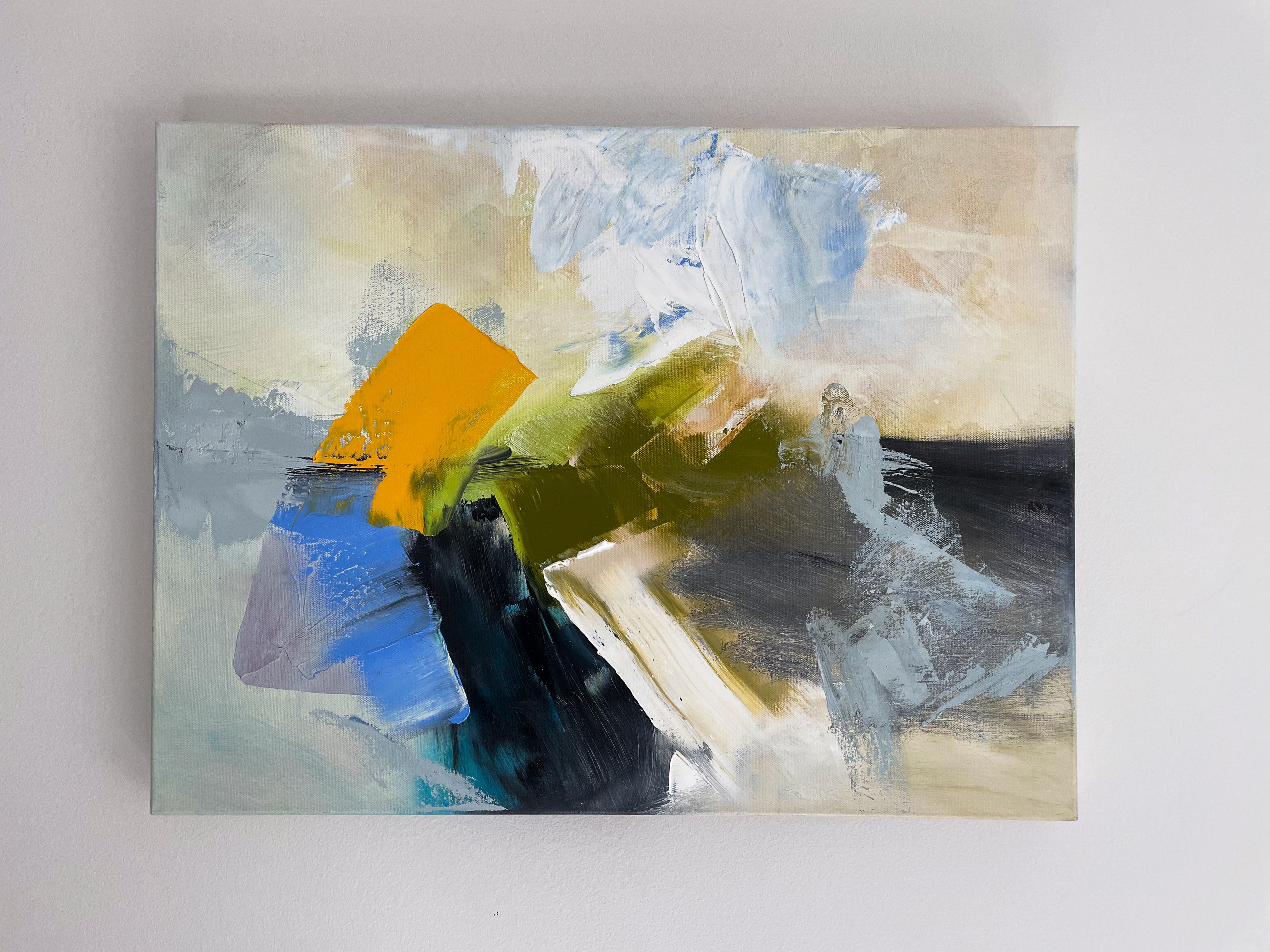 <p>Kommentare der Künstlerin<br>Die Künstlerin Sarah Parsons zeigt ein temperamentvolles abstraktes Bild mit kräftigen grünen, gelben und blauen Akzenten. Sie präsentiert eine Erkundung von Farbe und Bewegung mit kontrastierenden Intensitäten.
