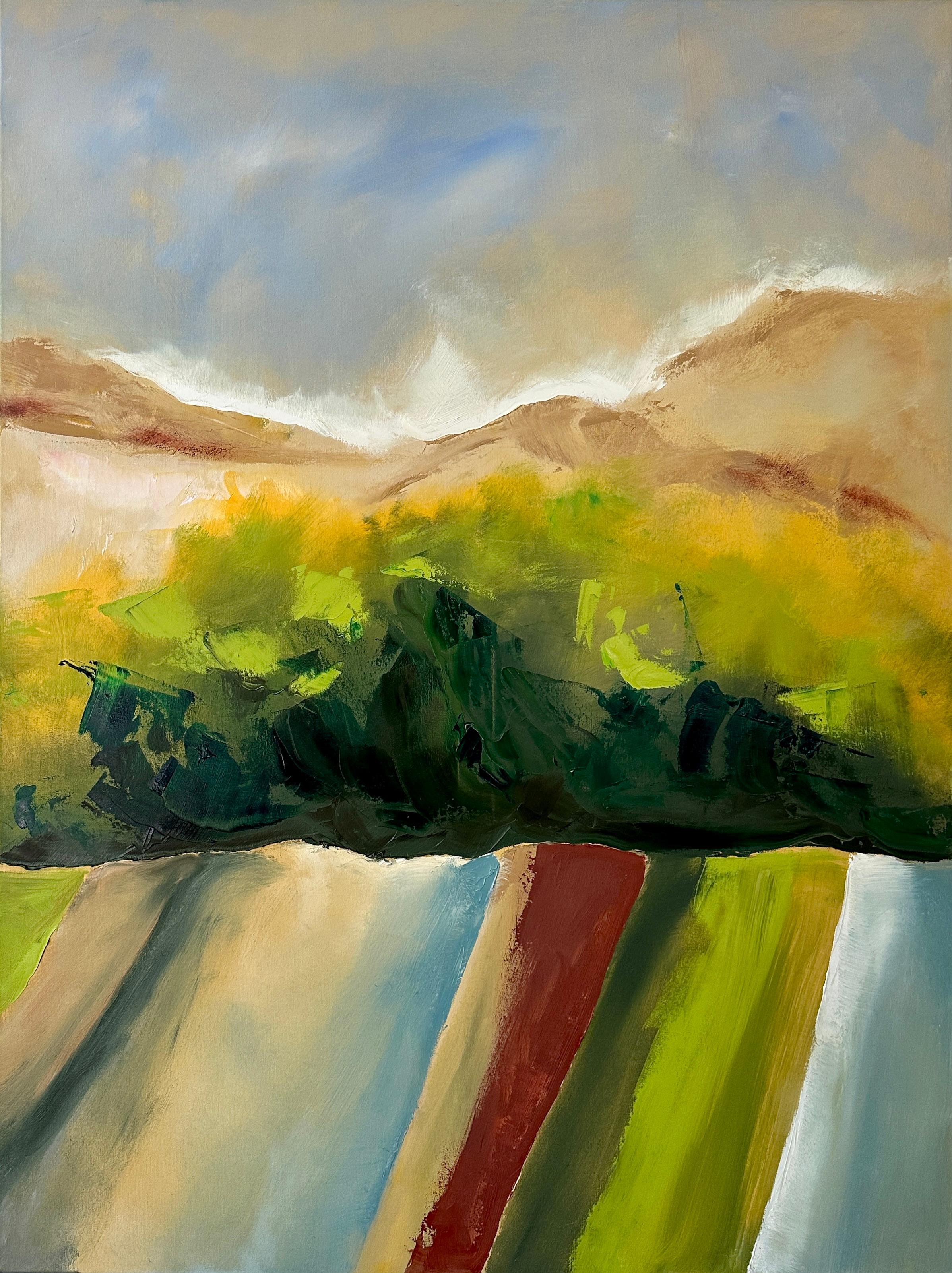 Sarah Parsons Landscape Painting – Gemalte Weiden, Abstrakte Ölmalerei