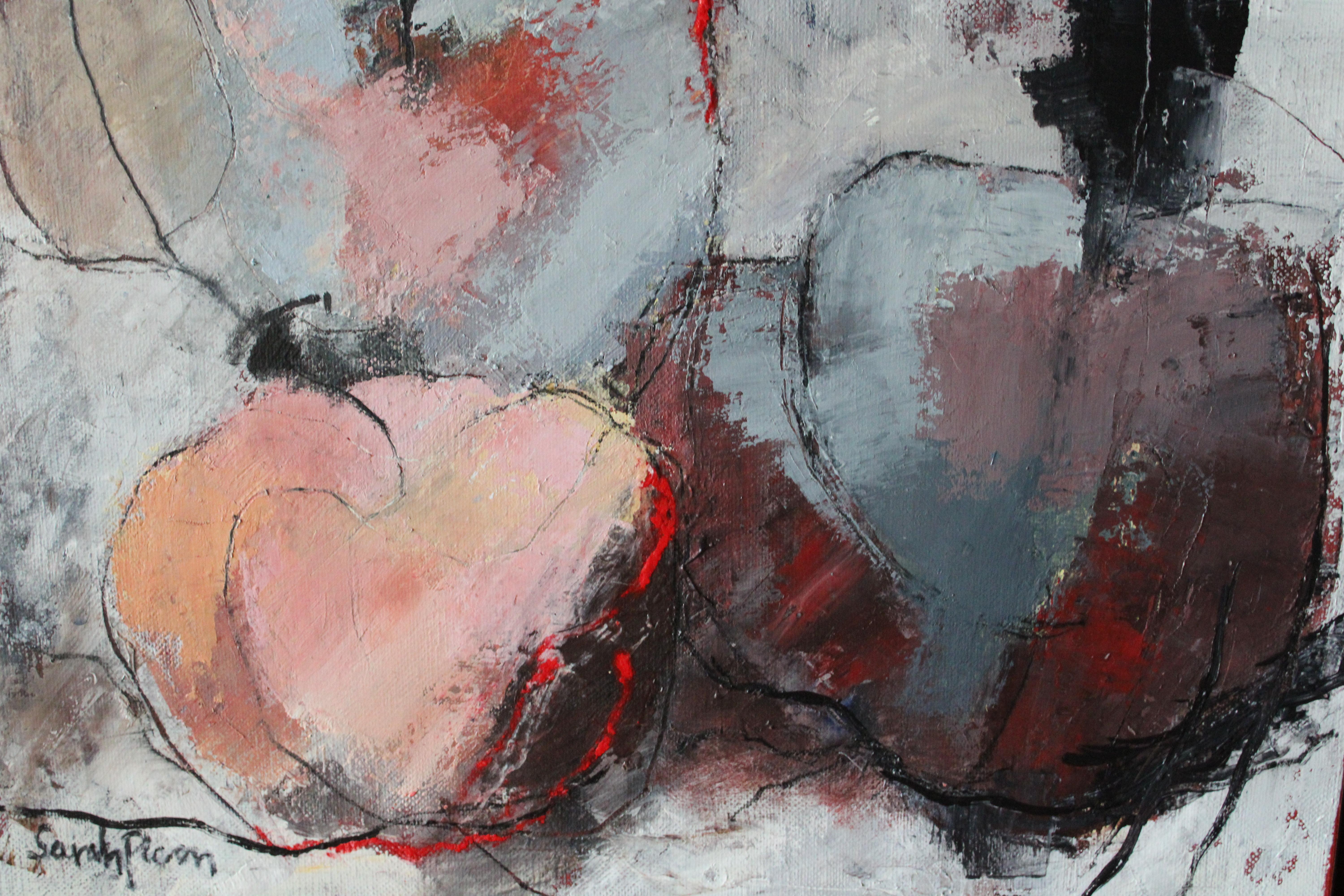 Abstraktes Stillleben Ölgemälde auf Leinwand von Rosa Äpfel von Sarah Picon 2003 im Angebot 9