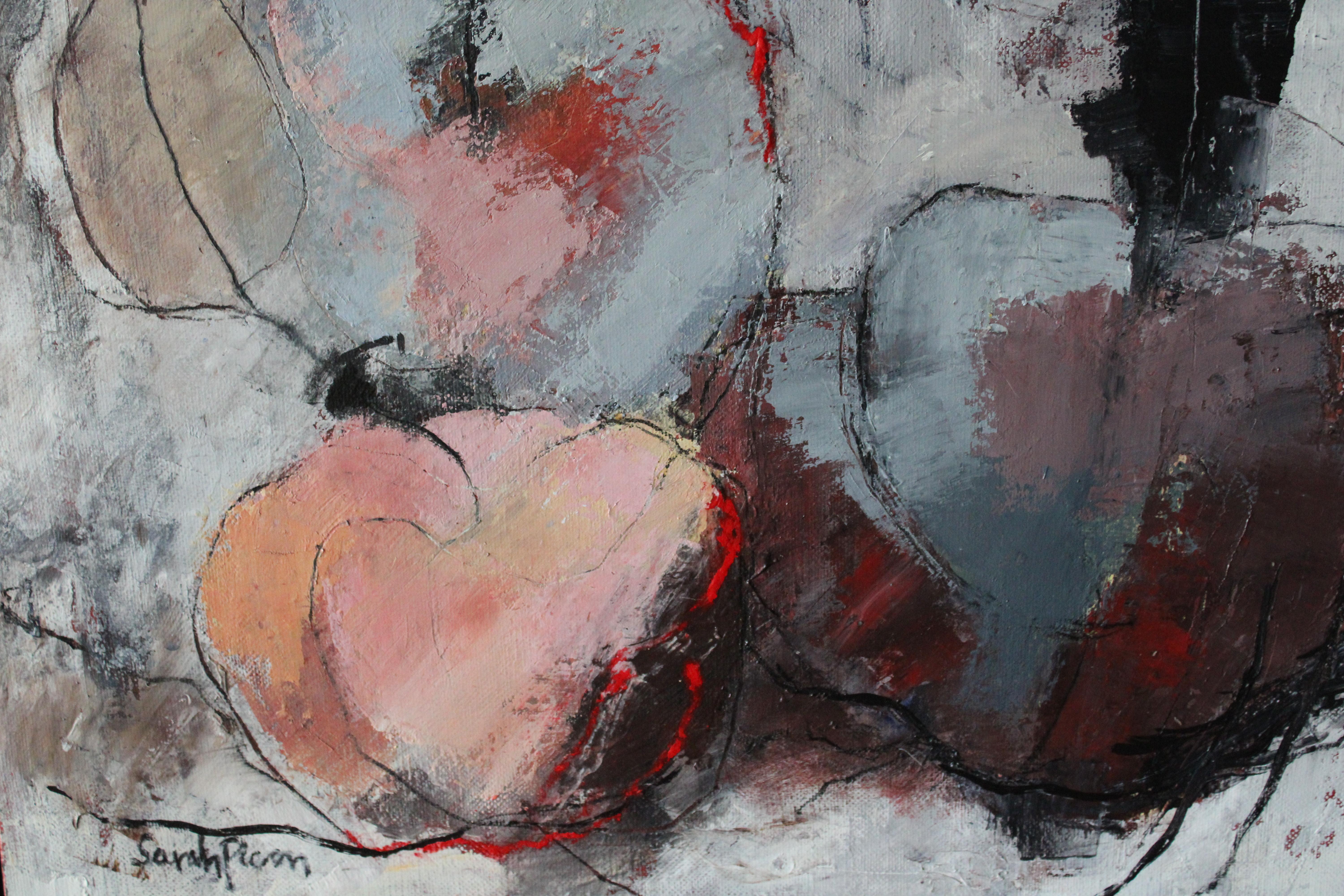 Abstraktes Stillleben Ölgemälde auf Leinwand von Rosa Äpfel von Sarah Picon 2003 im Angebot 10