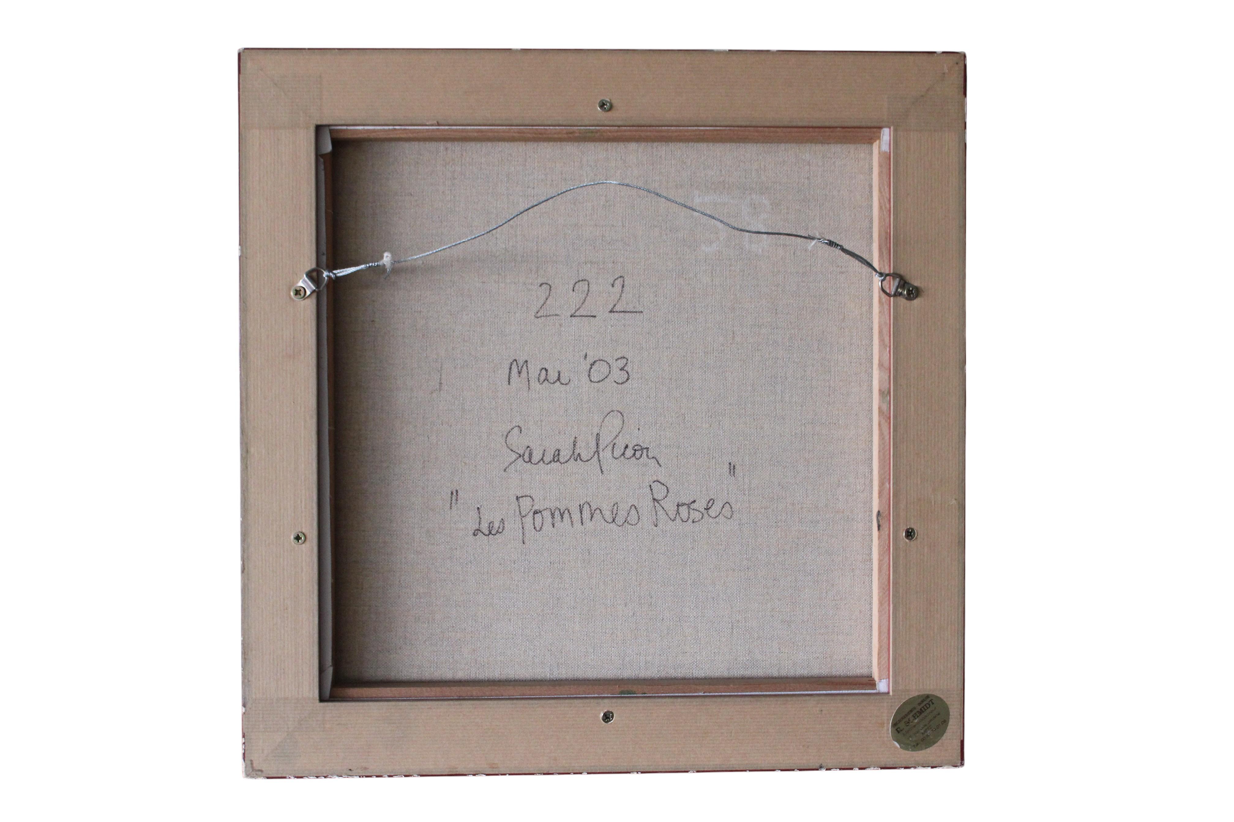 Abstraktes Stillleben Ölgemälde auf Leinwand von Rosa Äpfel von Sarah Picon 2003 im Angebot 11