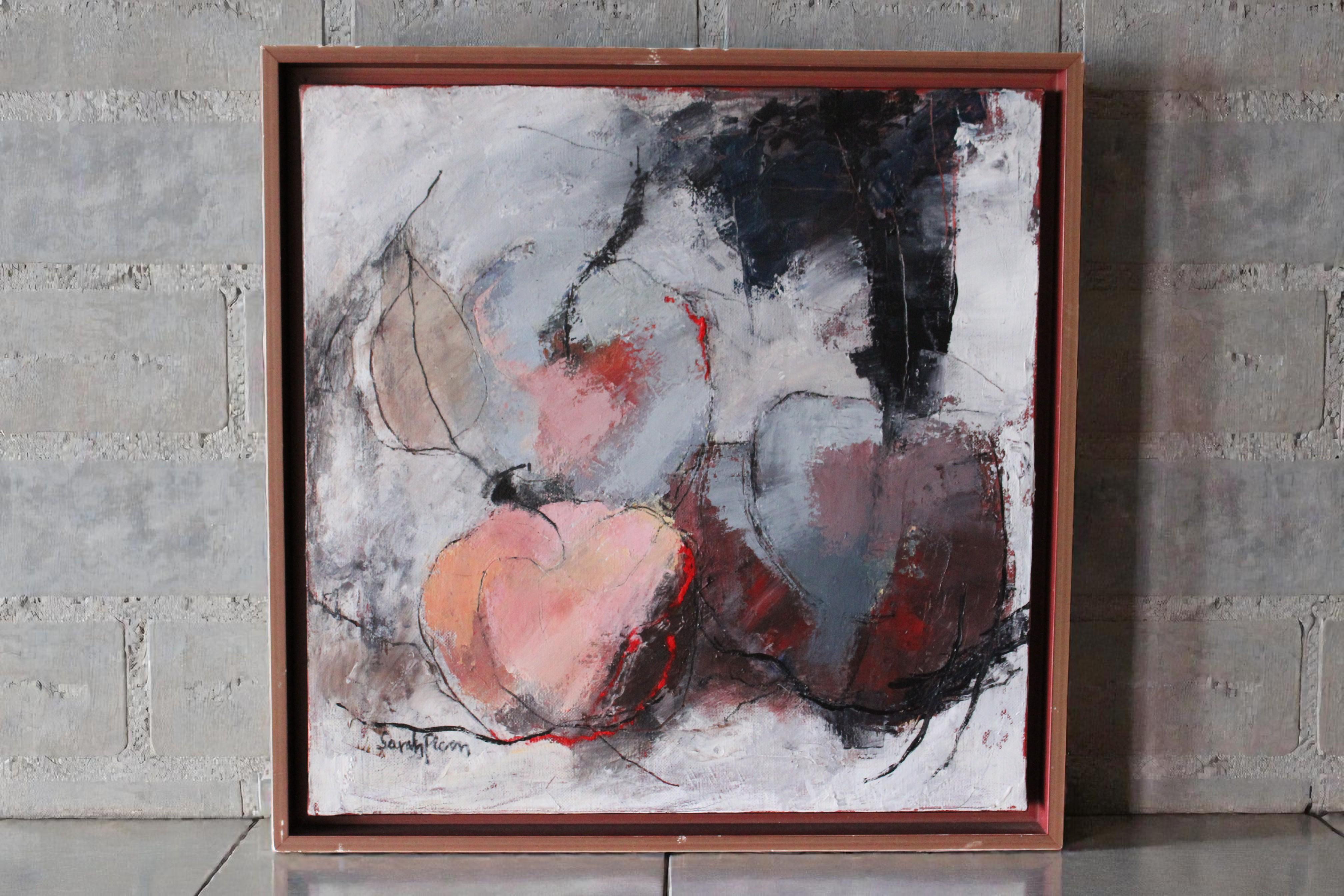 Abstraktes Stillleben Ölgemälde auf Leinwand von Rosa Äpfel von Sarah Picon 2003 im Angebot 1