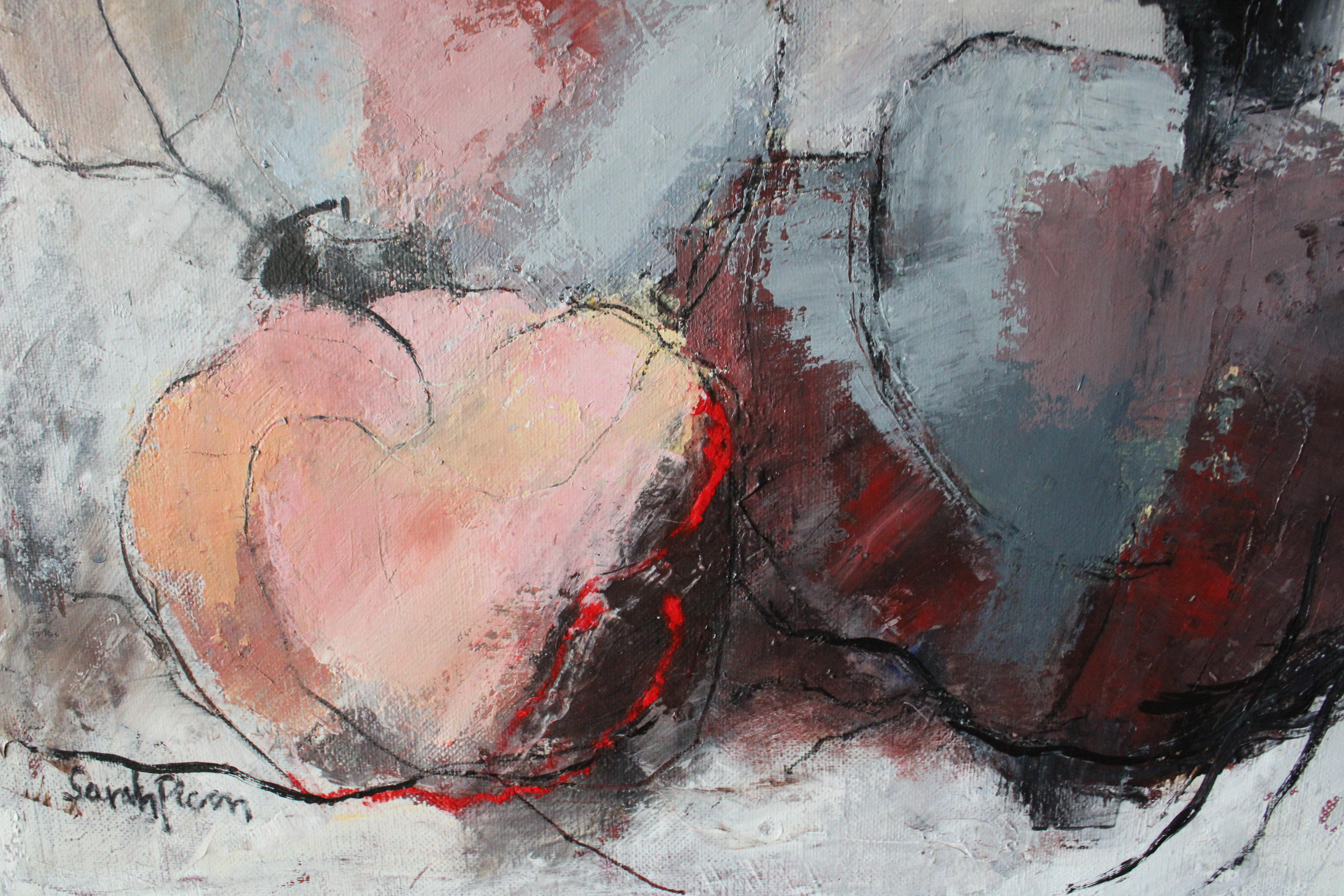 Abstraktes Stillleben Ölgemälde auf Leinwand von Rosa Äpfel von Sarah Picon 2003 im Angebot 2