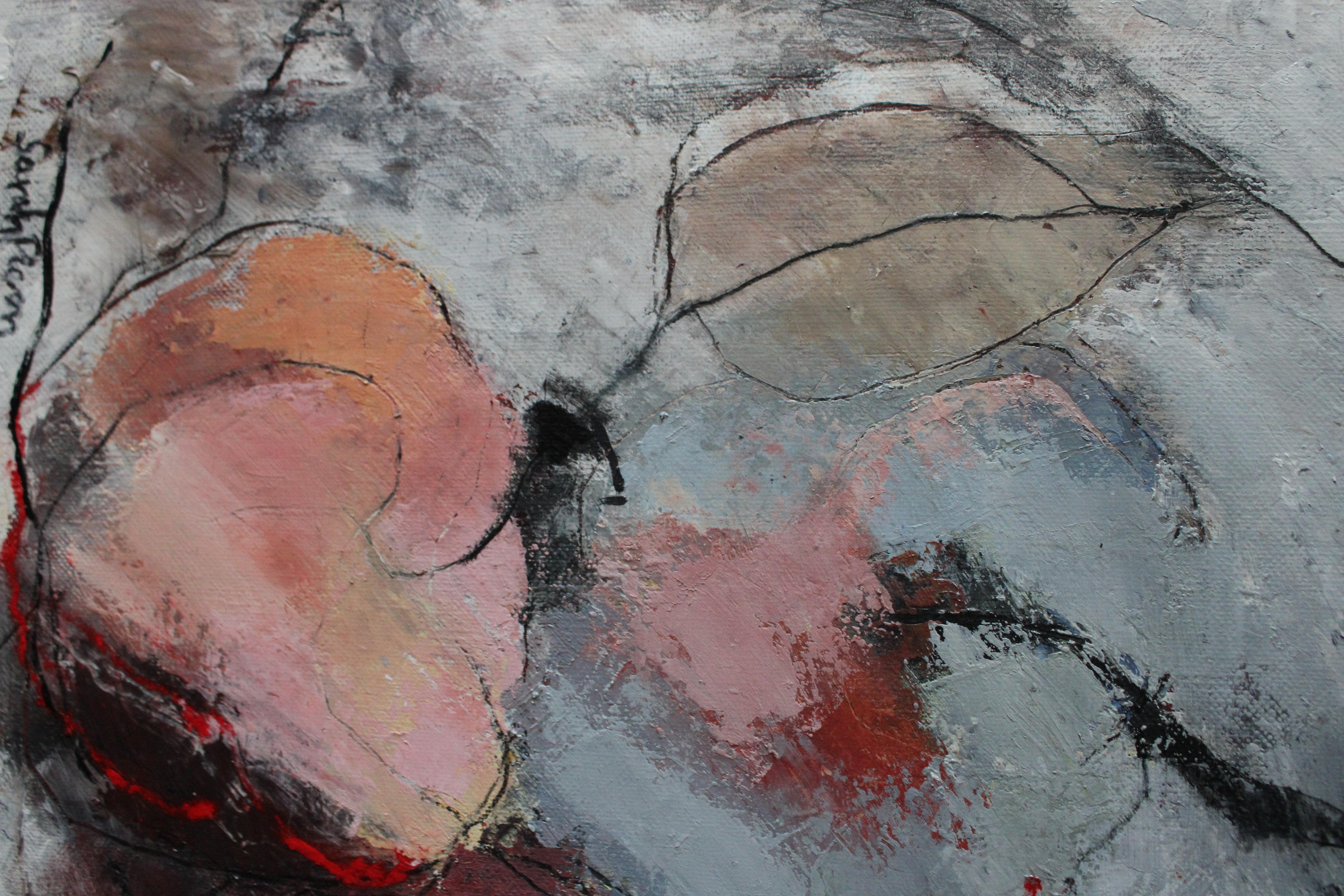 Abstraktes Stillleben Ölgemälde auf Leinwand von Rosa Äpfel von Sarah Picon 2003 im Angebot 3