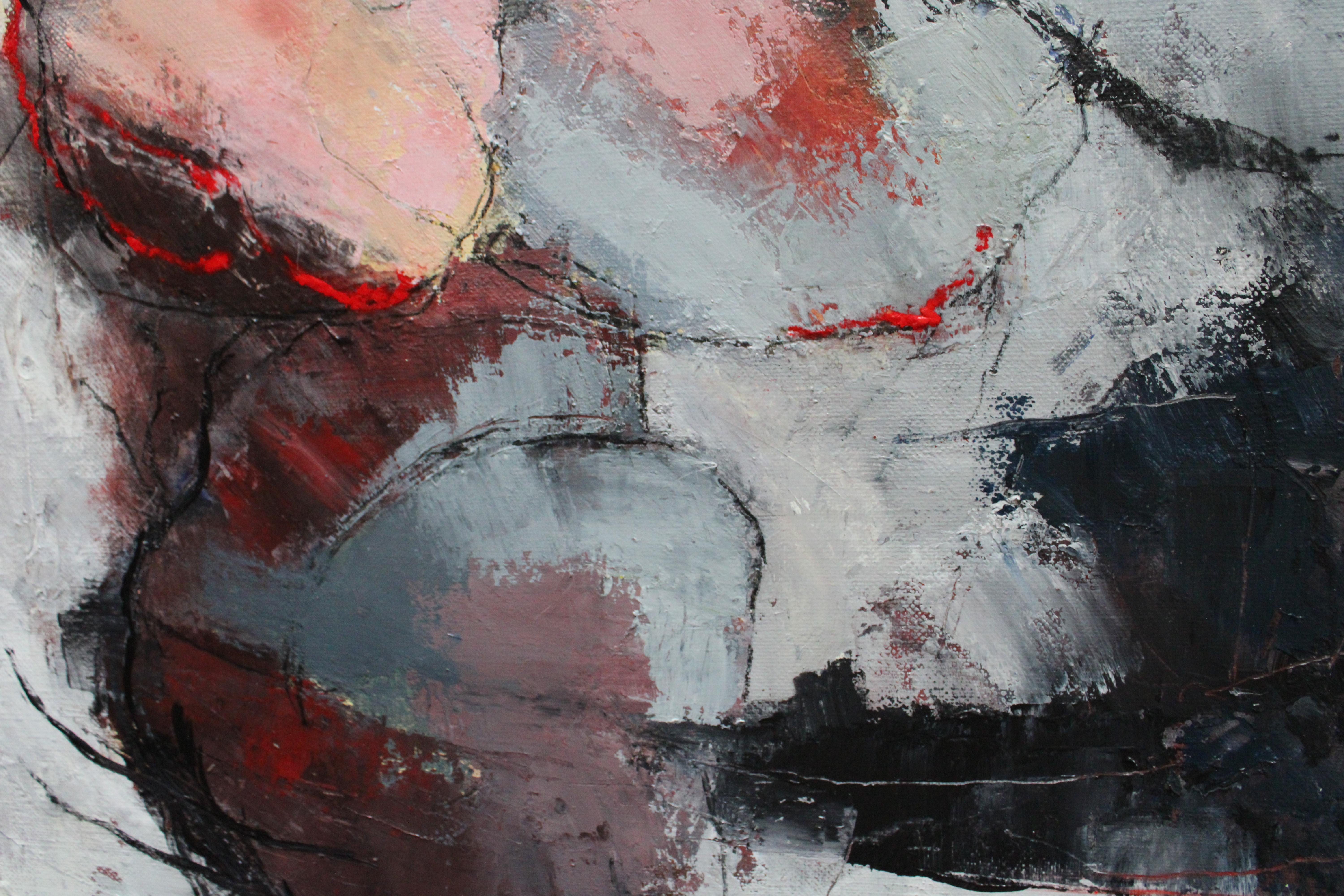 Abstraktes Stillleben Ölgemälde auf Leinwand von Rosa Äpfel von Sarah Picon 2003 im Angebot 5