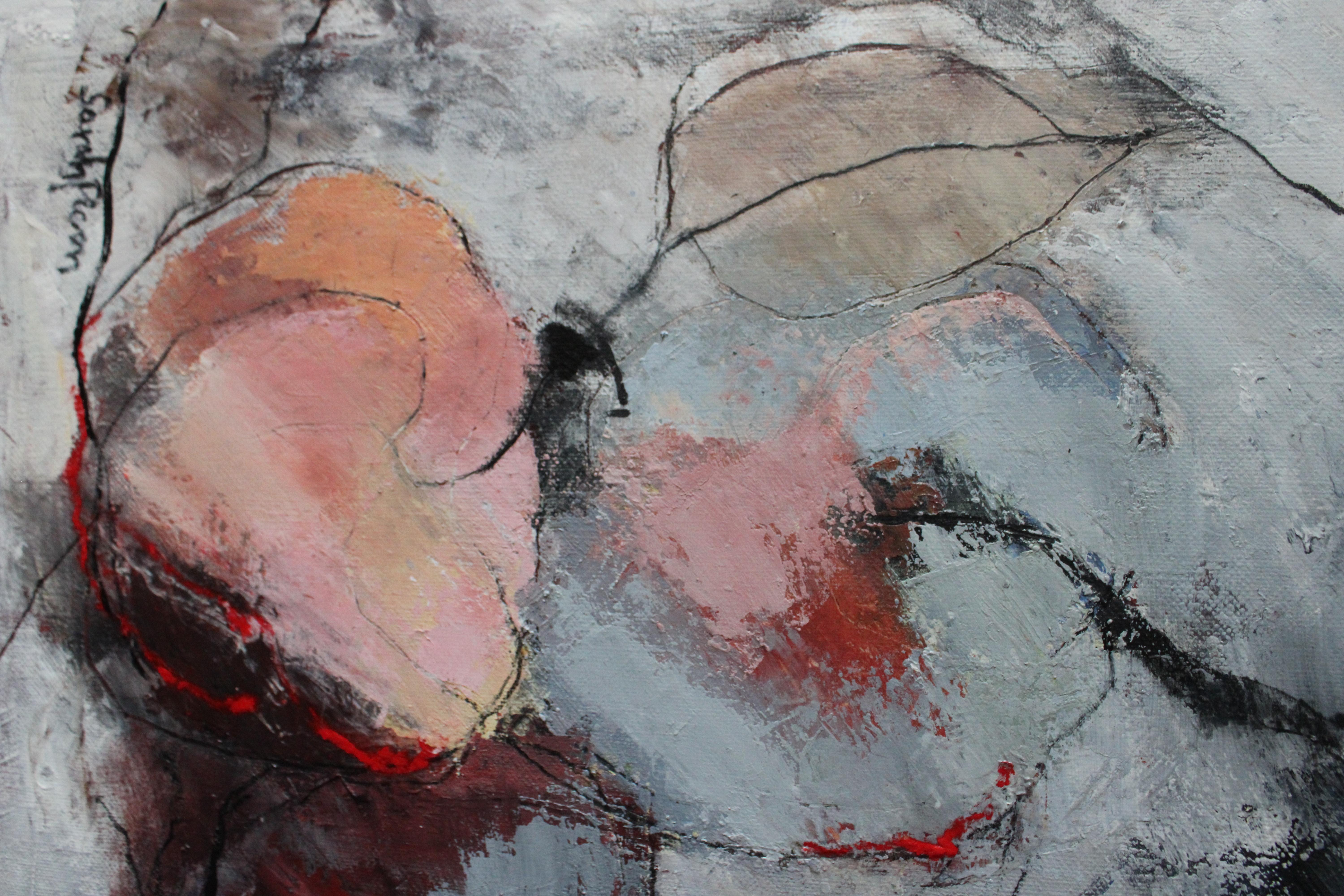 Abstraktes Stillleben Ölgemälde auf Leinwand von Rosa Äpfel von Sarah Picon 2003 im Angebot 6