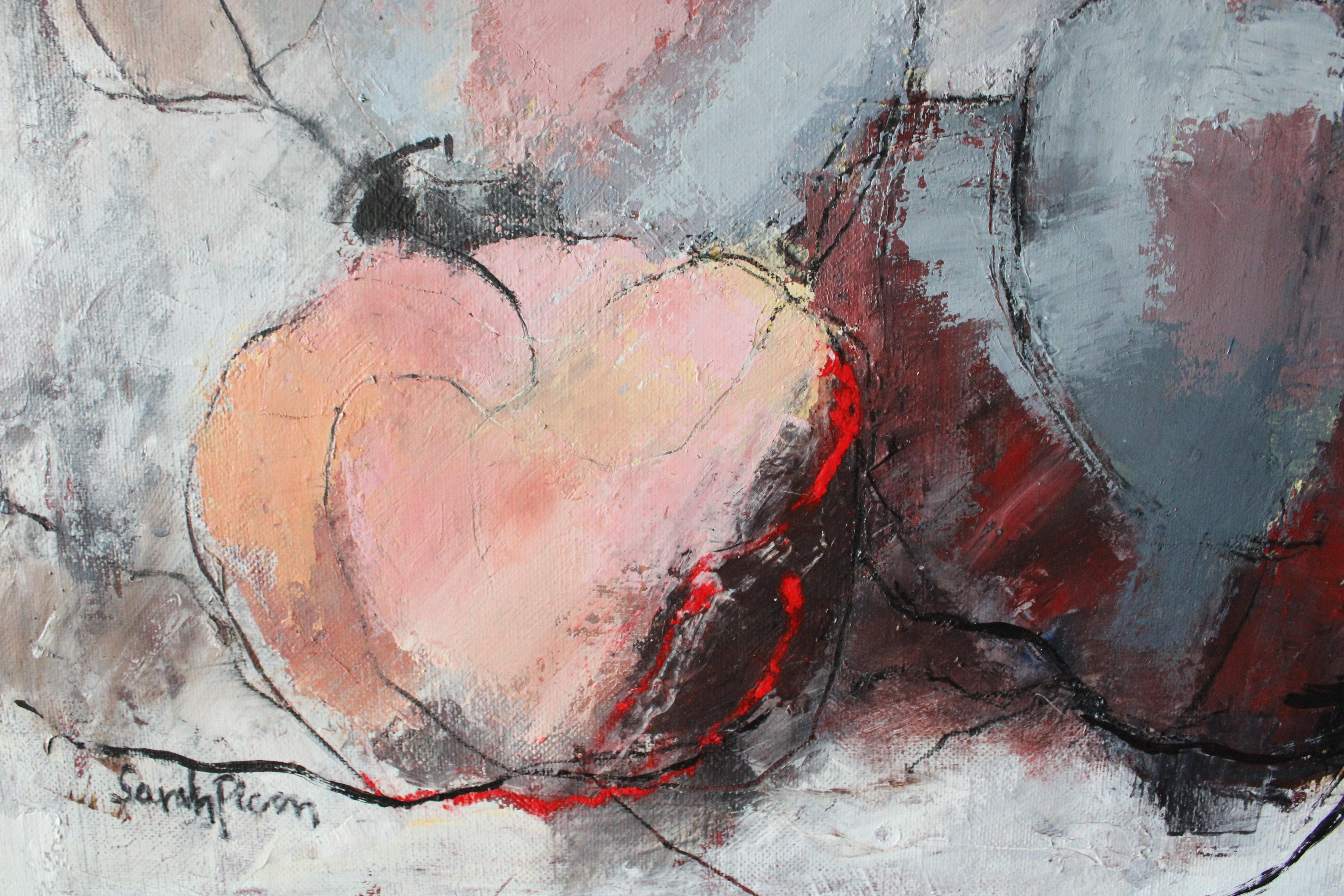 Abstraktes Stillleben Ölgemälde auf Leinwand von Rosa Äpfel von Sarah Picon 2003 im Angebot 7